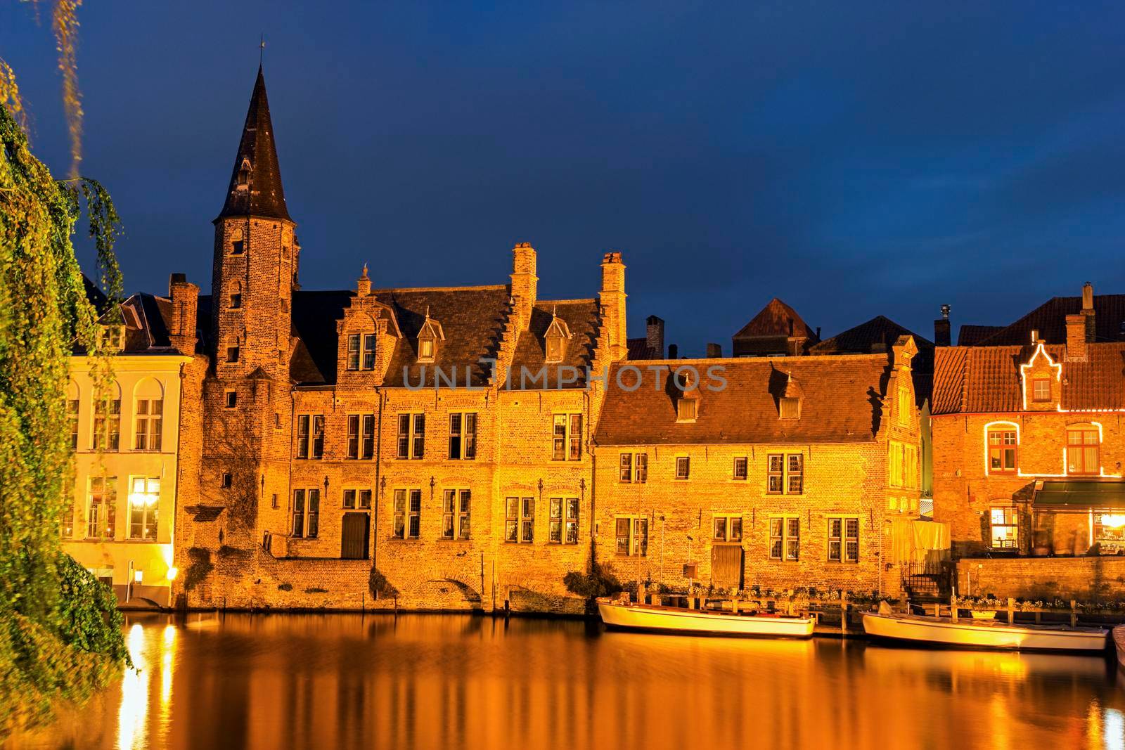 Architecture of Bruges at sunset. Bruges, Flemish Region, Belgium