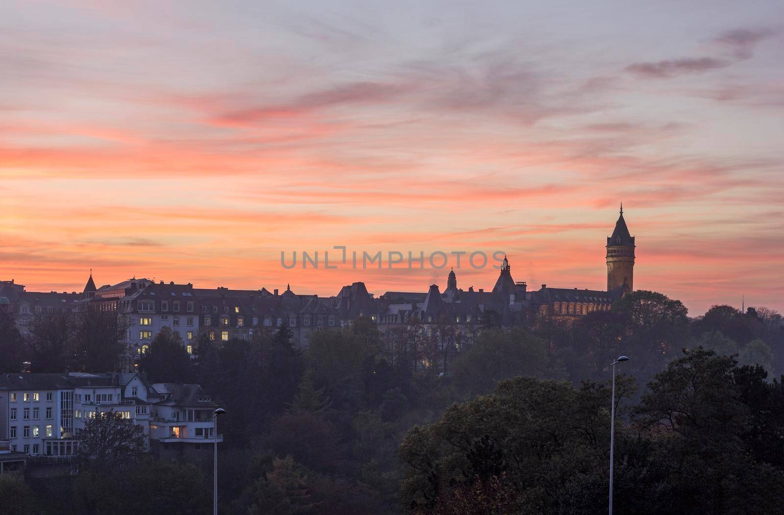 Luxembourg panorama at sunset. Luxembourg City, Luxembourg.