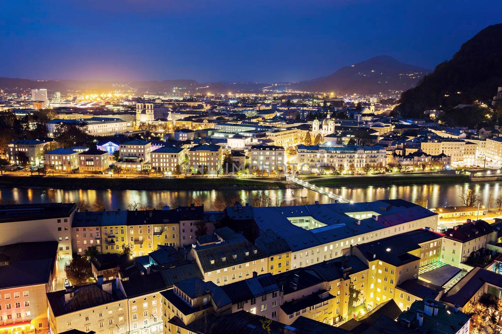 Salzburg panorama with Salzach River. Salzburg, Austria.