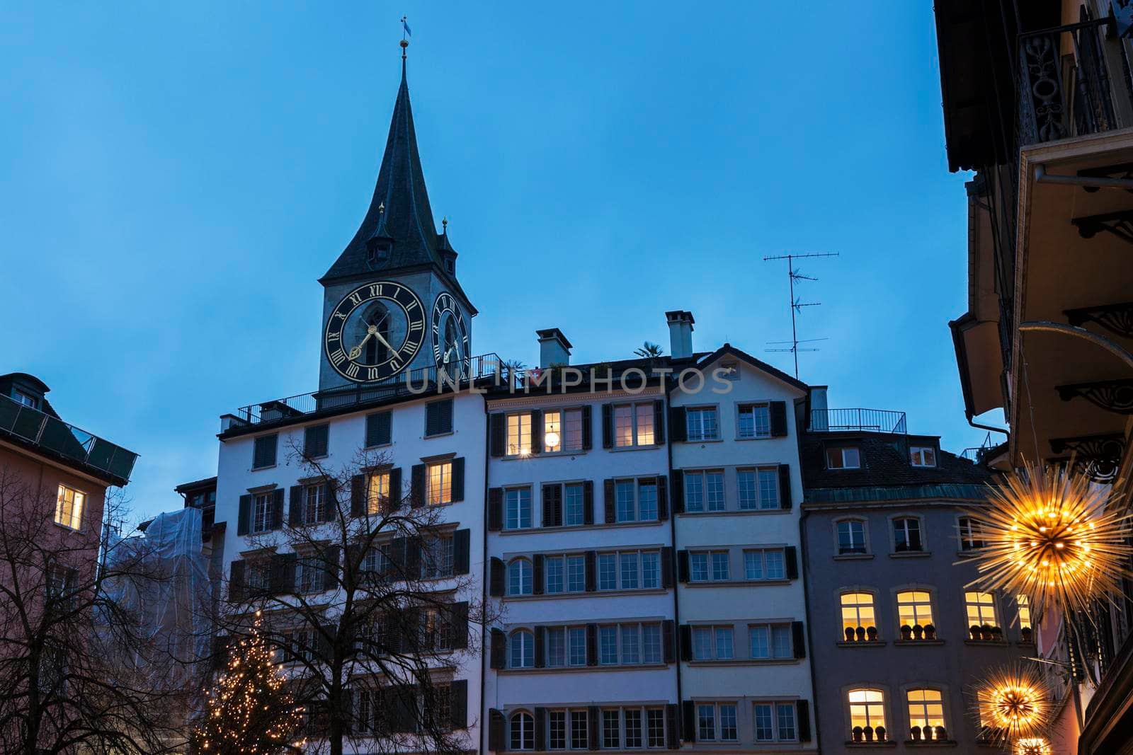 St. Peter Church during Chrismas. Zurich, Switzerland 