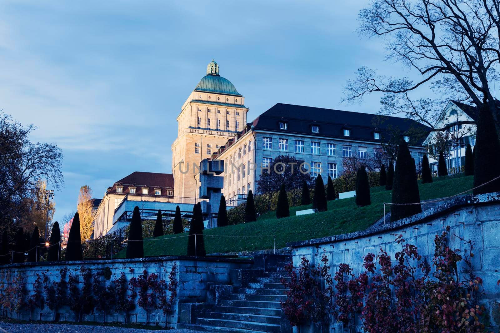University of Zurich at dusk. Zurich, Switzerland