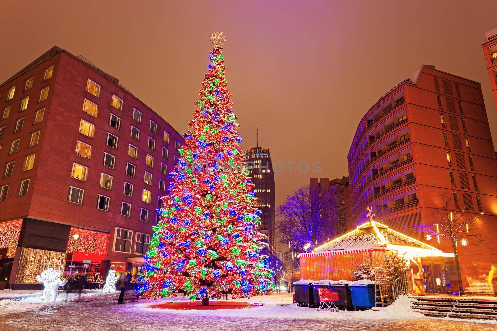 Marlene Dietrich Platz in Berlin at night. Berlin, Germany