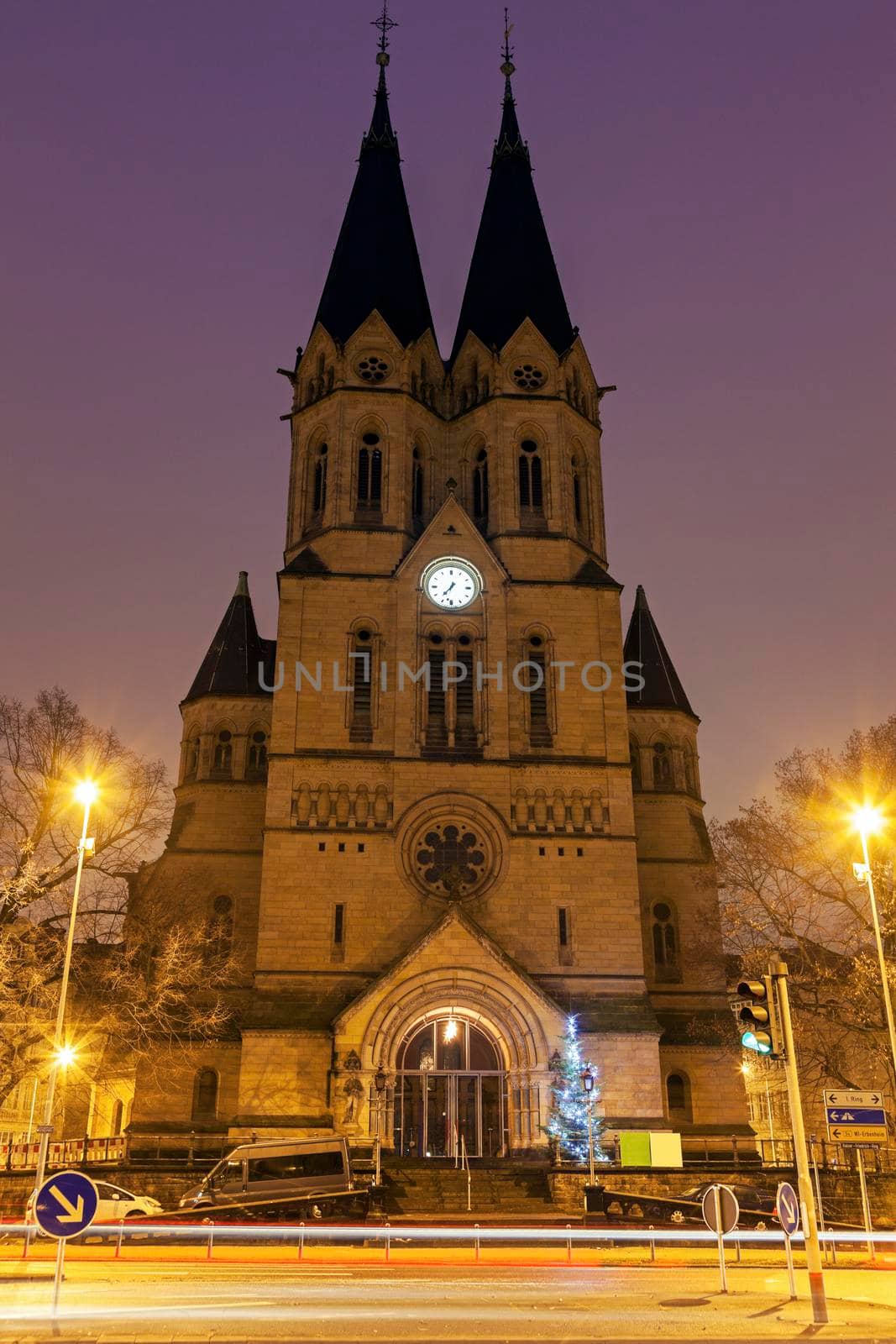 Ringkirche in Wiesbaden at sunrise by benkrut