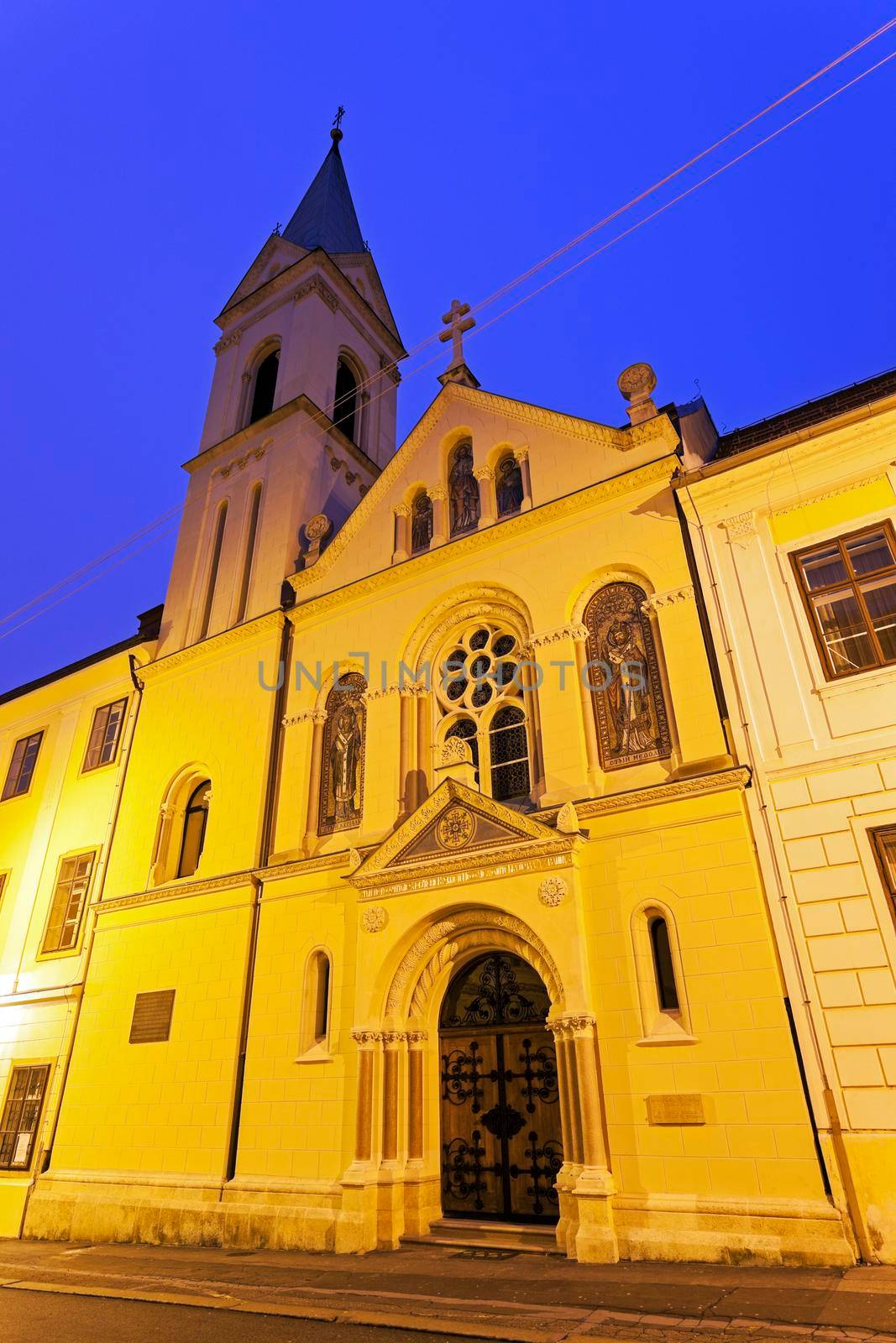 Cirila i Metoda Church in Zagreb at night. Zagreb, Croatia