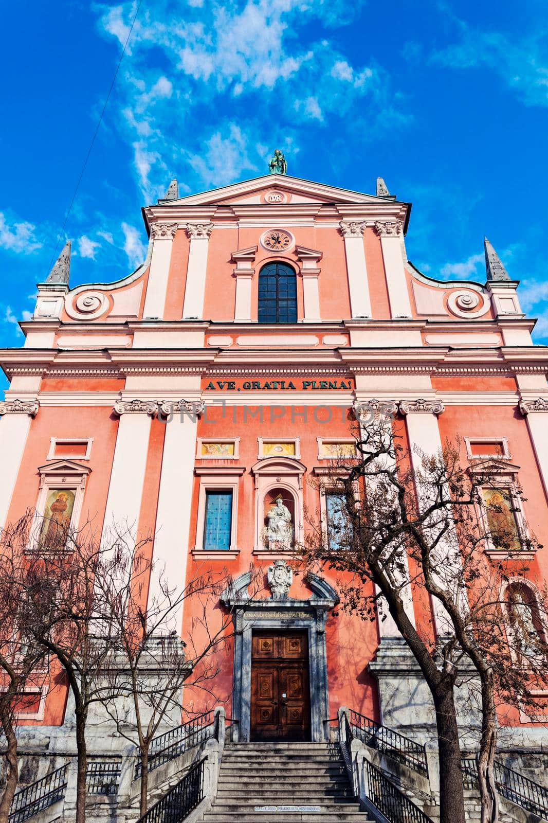 Franciscan Church in downtown of Ljubljana. Ljubljana, Slovenia