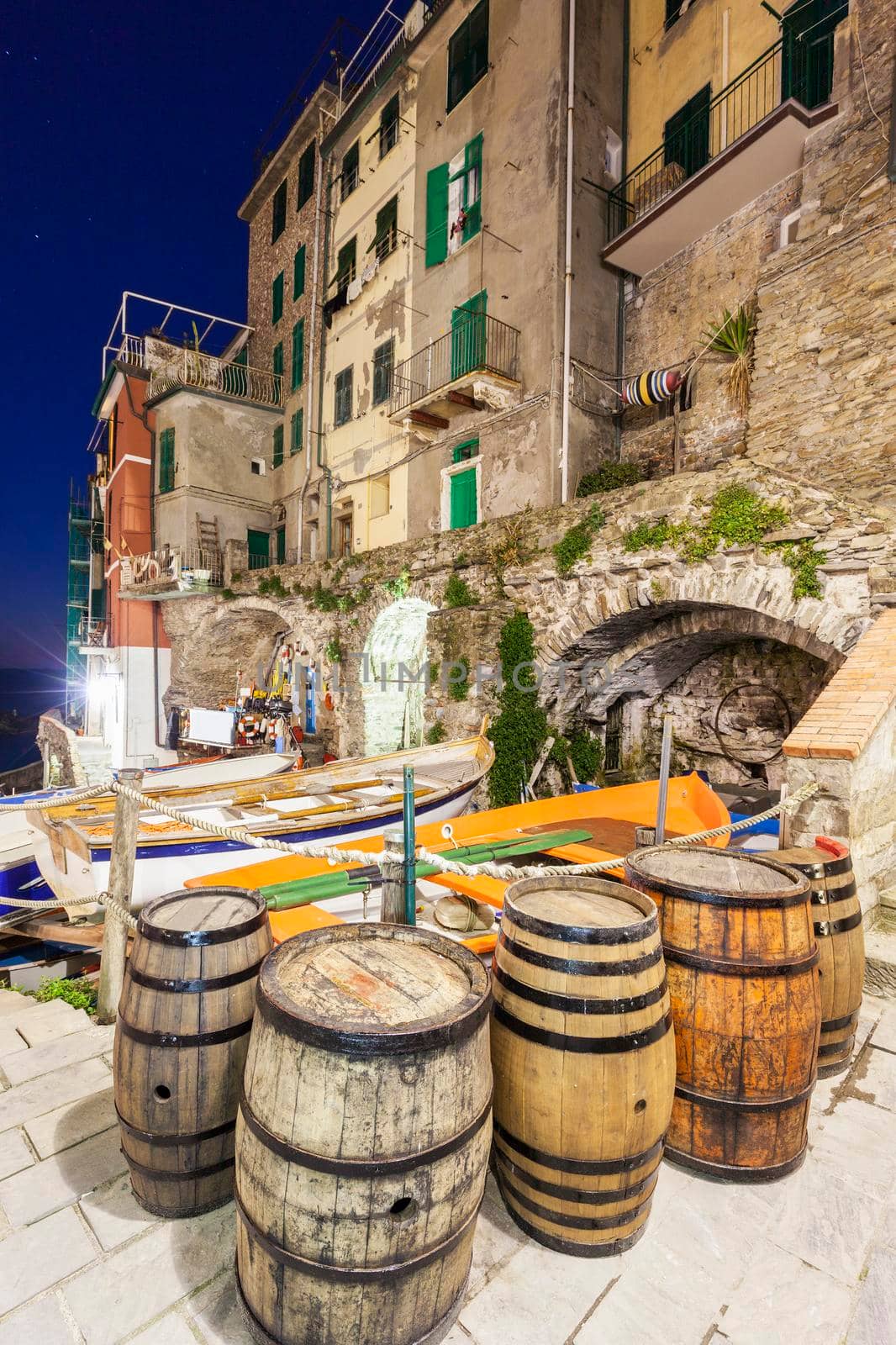 Manarola architecture at night. Manarola, Liguria, Italy