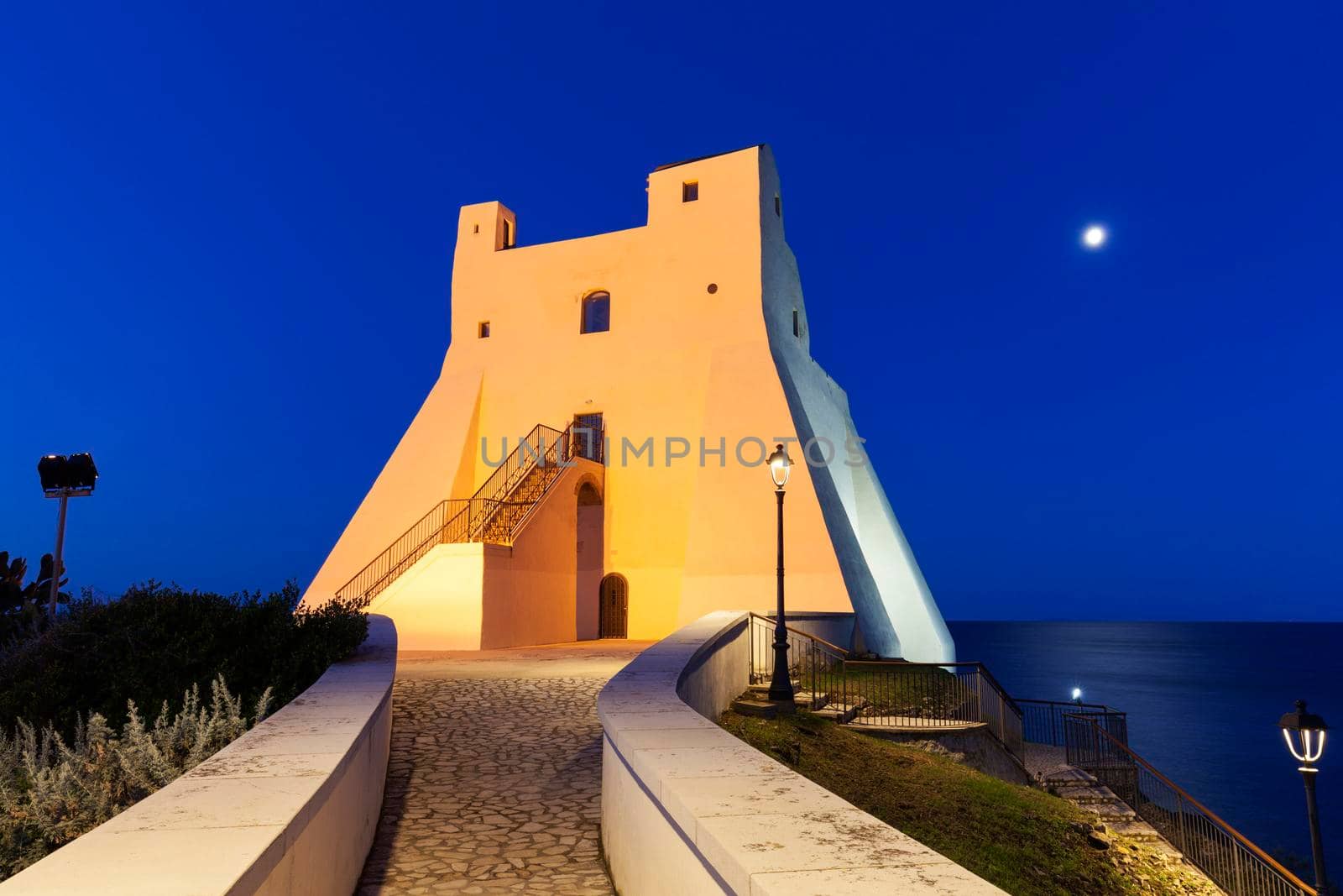 Truglia Tower in Sperlonga at night. Sperlonga, Lazio, Italy.