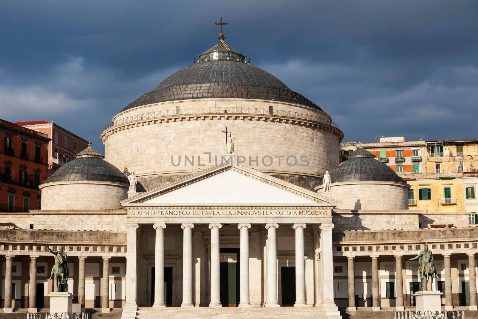 Piazza Plebiscito in Naples with San Francesco di Paola Church. Naples, Campania, Italy