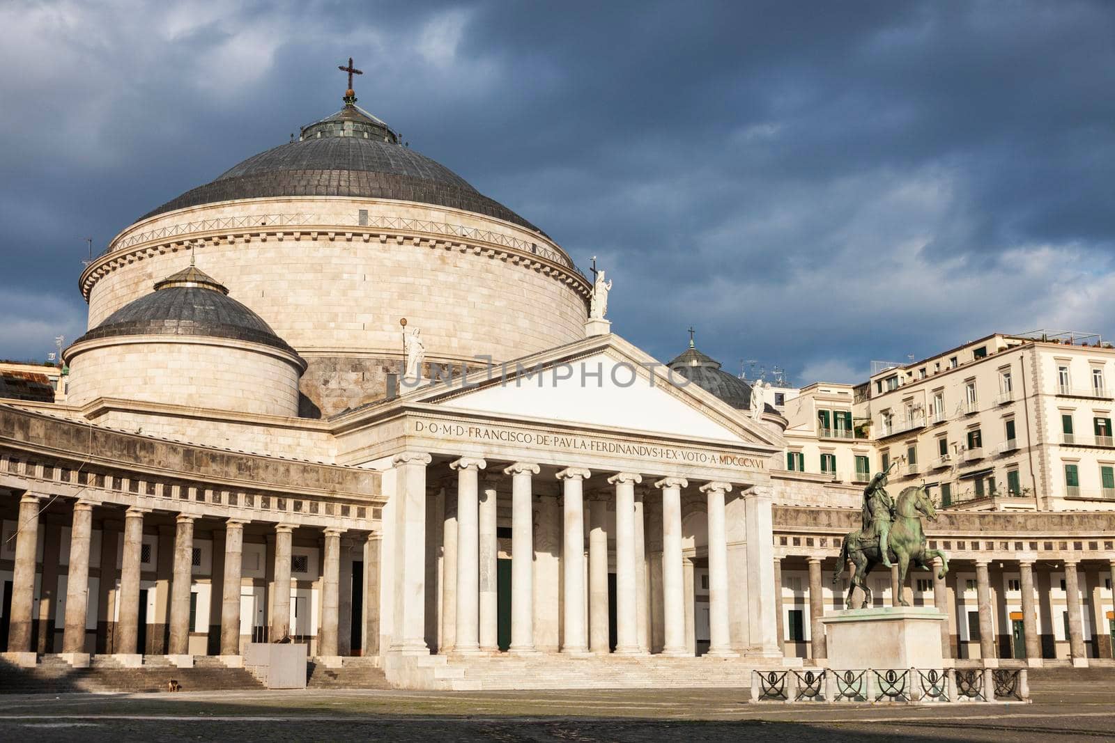 San Francesco di Paola Church on Piazza Plebiscito in Naples . Naples, Campania, Italy