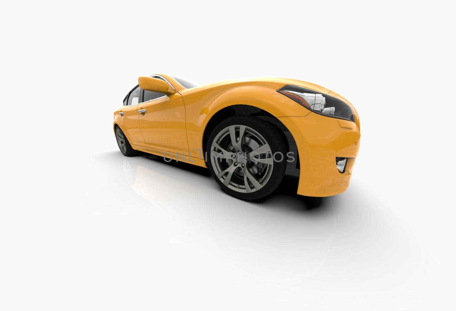 Generic and Brandless Car Isolated on White 3d Illustration, Contemporary Sedan Studio, Dealership Automobile Industry, Auto Transport, Infographics Automotive Background, City Vehicle Template