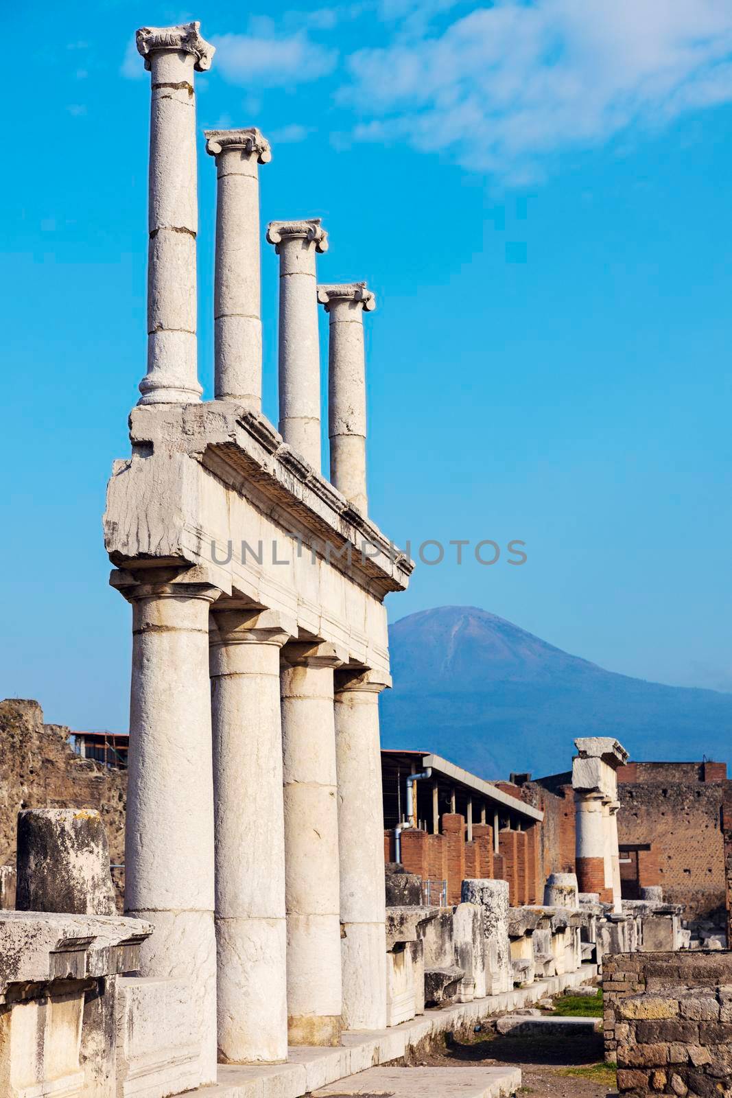 Pompei ruins and Vesuvio. Pompei, Campania, Italy.