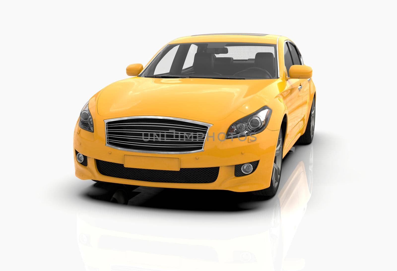 Generic and Brandless Car Isolated on White 3d Illustration, Contemporary Sedan Studio, Dealership Automobile Industry, Auto Transport, Infographics Automotive Background, City Vehicle Template