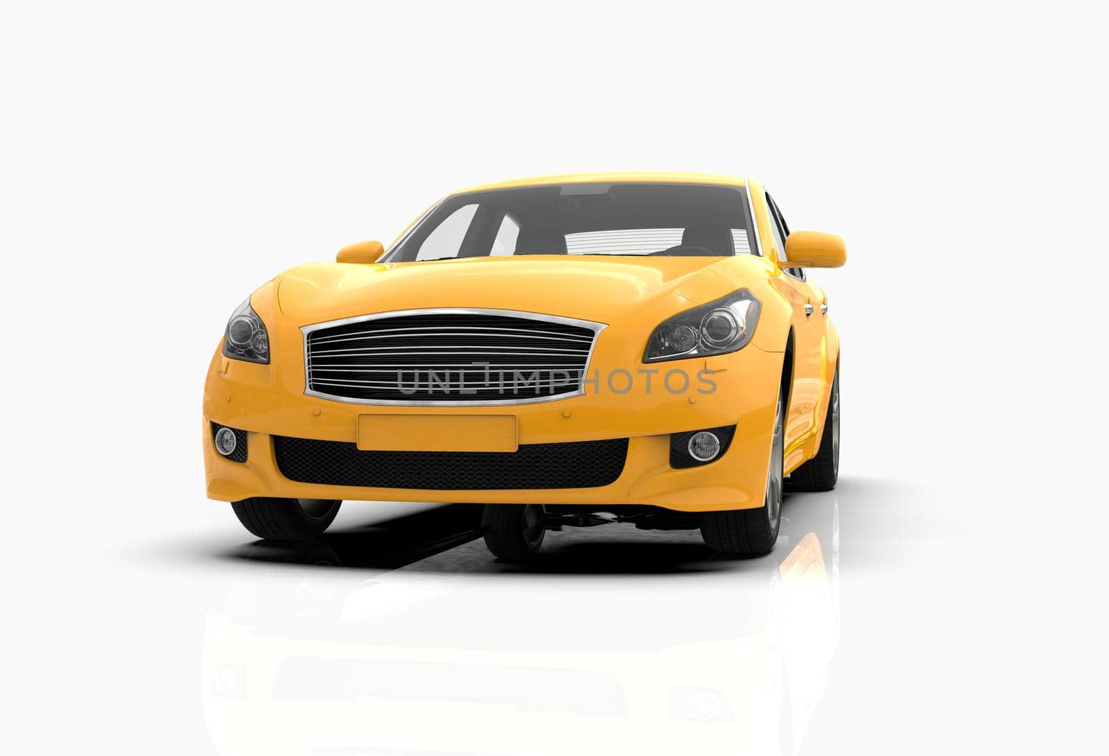 Generic and Brandless Car Isolated on White 3d Illustration, Contemporary Sedan Studio, Dealership Automobile Industry, Auto Transport, Infographics Automotive Background, City Vehicle Template