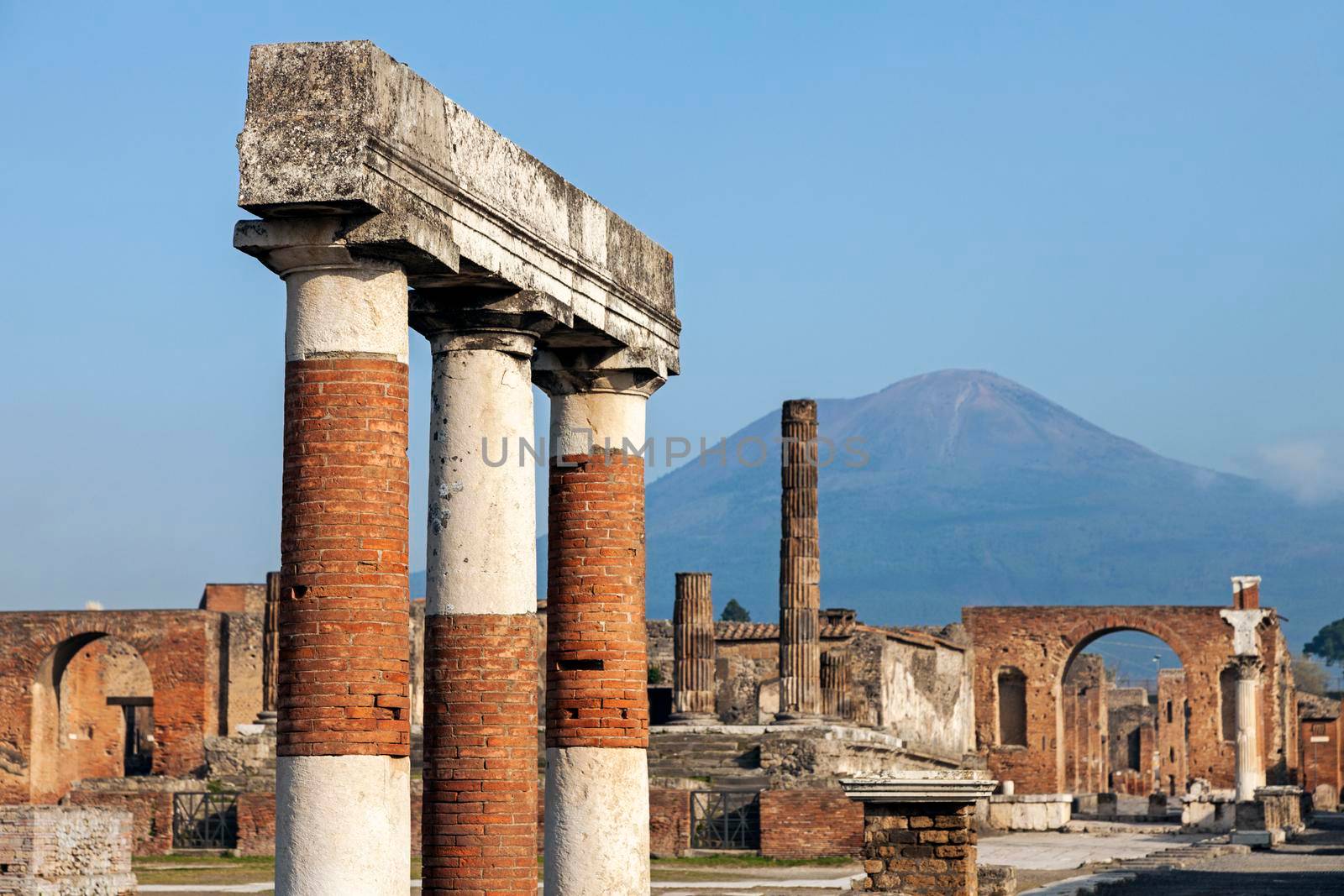 Pompei ruins and Vesuvius. Pompei, Campania, Italy.