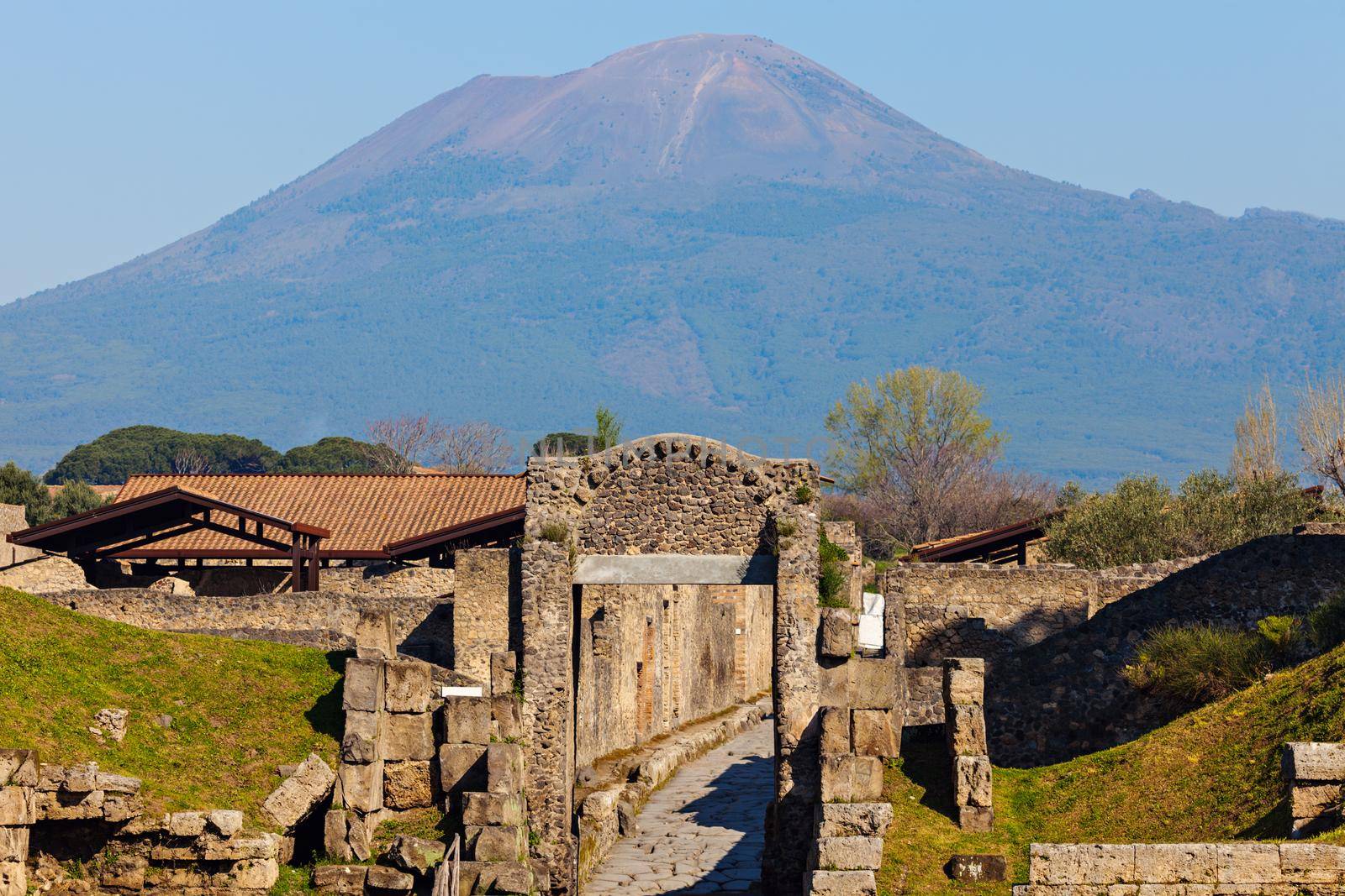 Pompei ruins and Mt Vesuvius. Pompei, Campania, Italy.