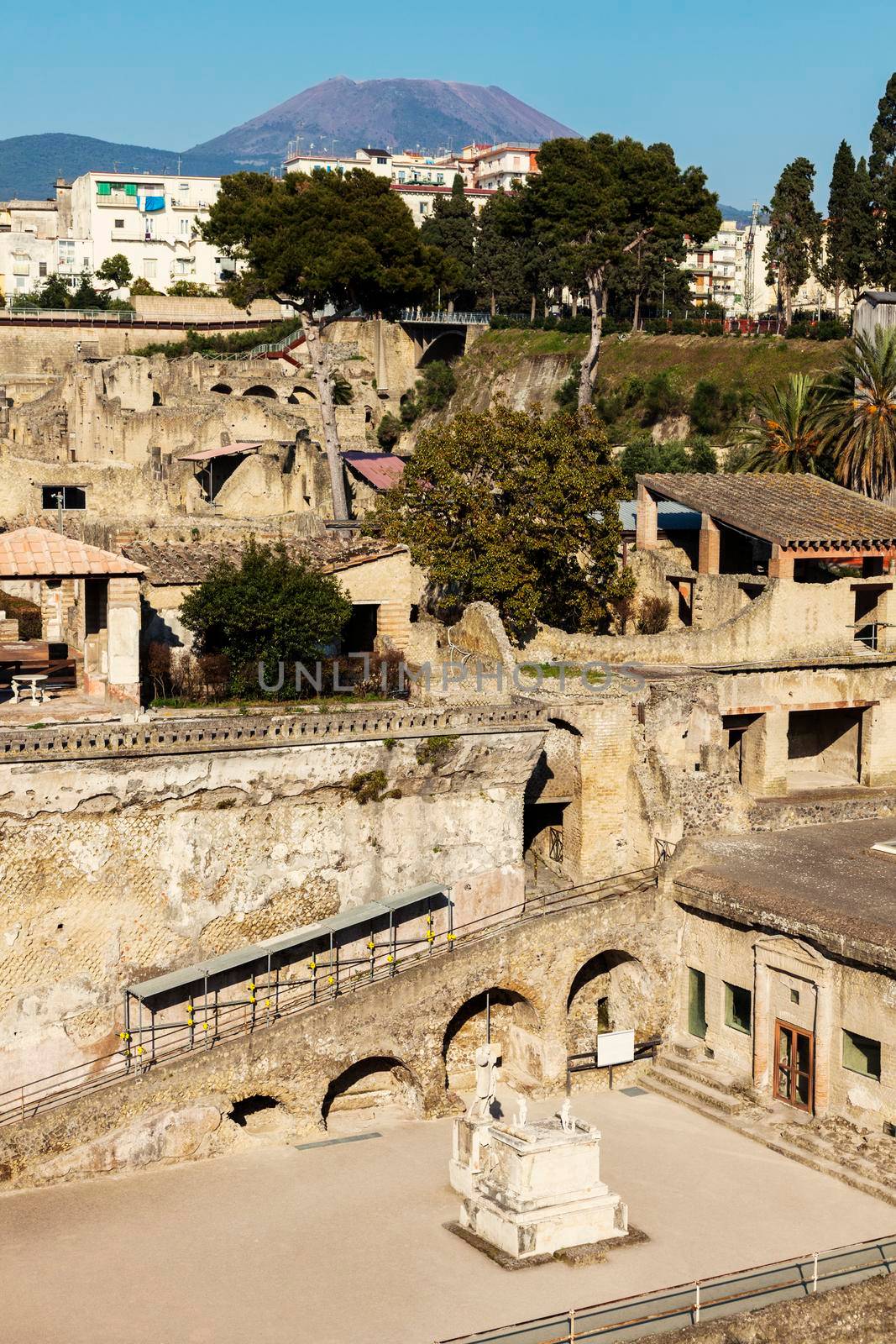 Ruins of Herculaneum and Mt Vesuvius. Ercolano, Campania, Italy.