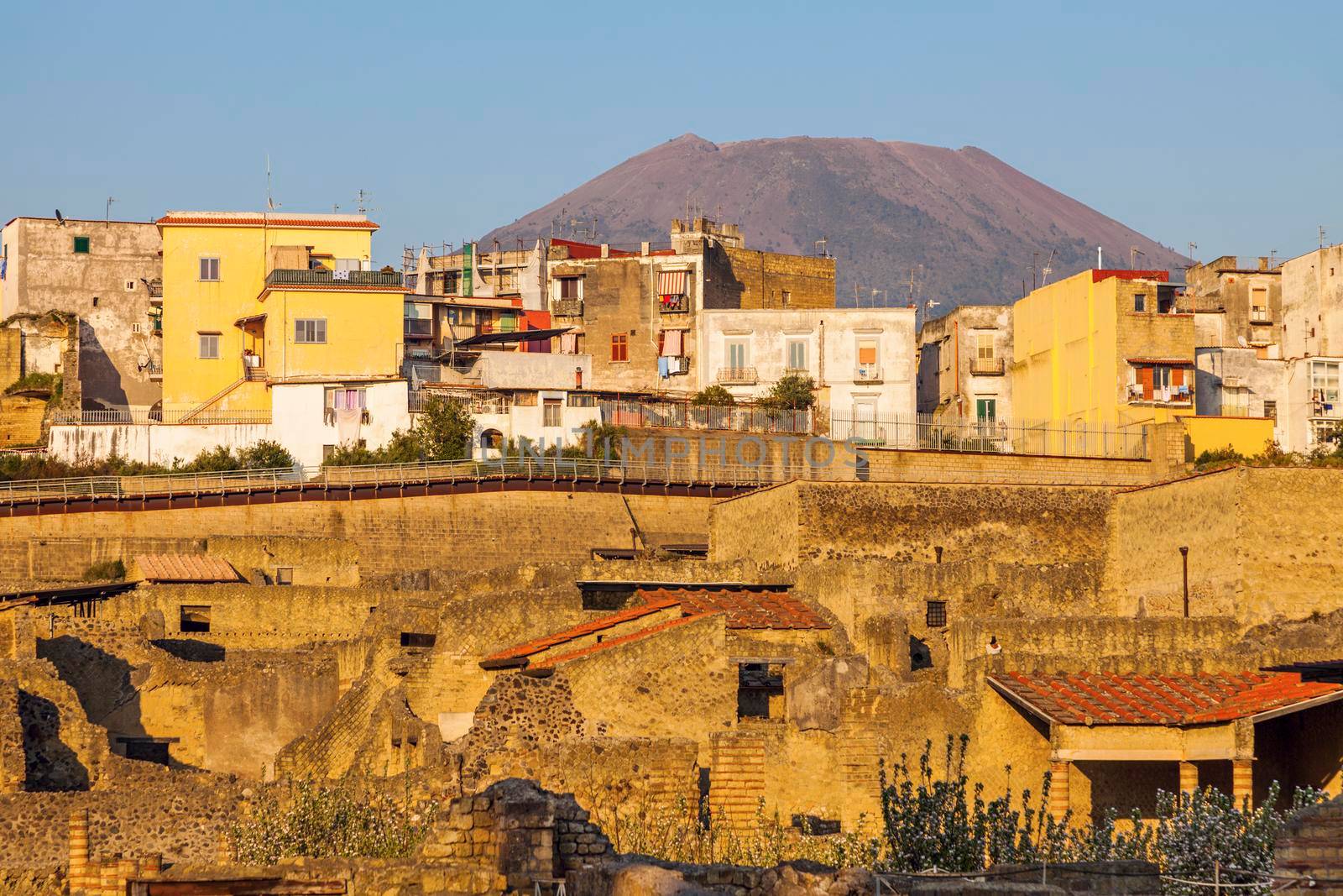 Ruins of Herculaneum and Mt Vesuvius. Ercolano, Campania, Italy