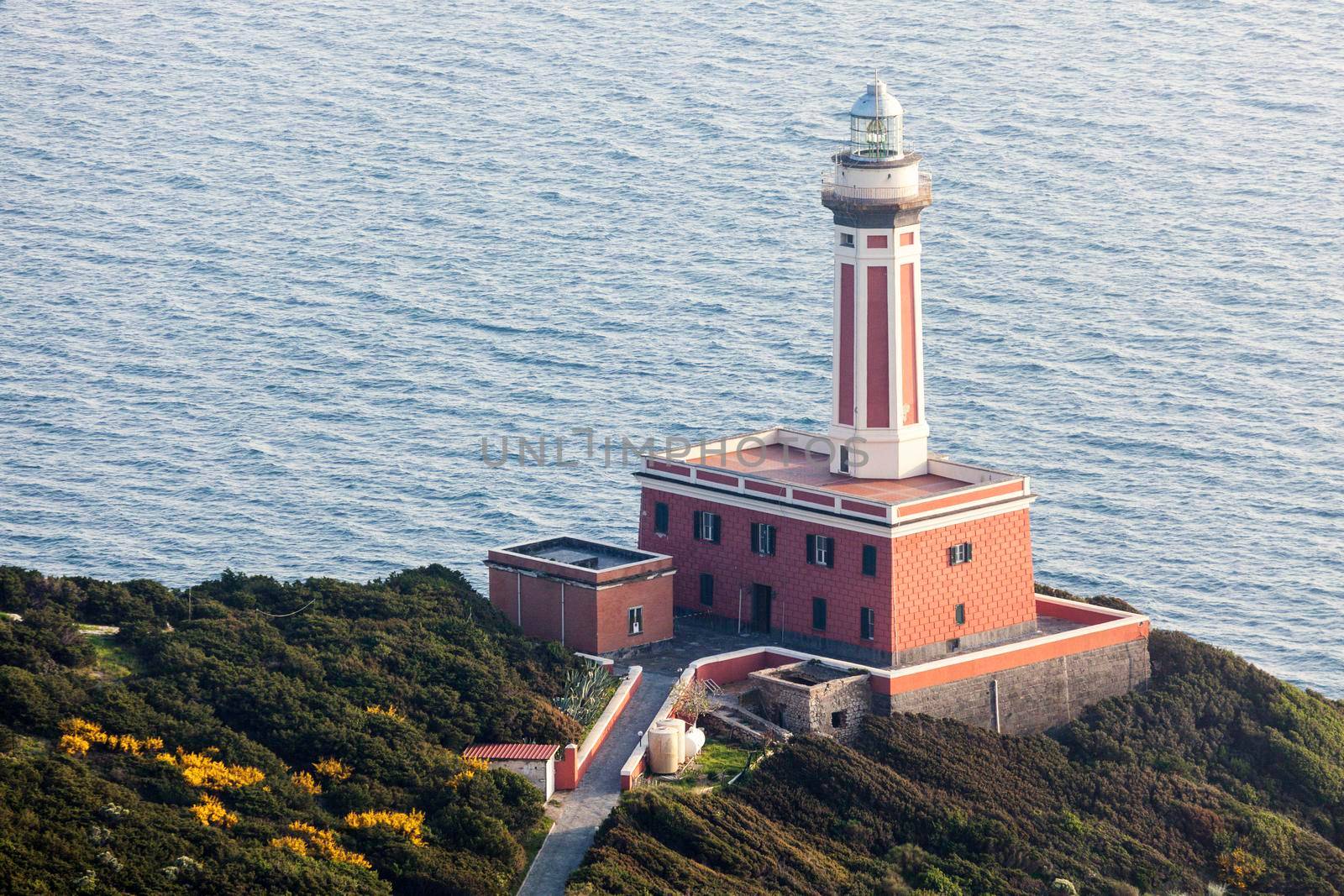 Punta Carena Lighthouse on Capri Island. Capri, Campania, Italy