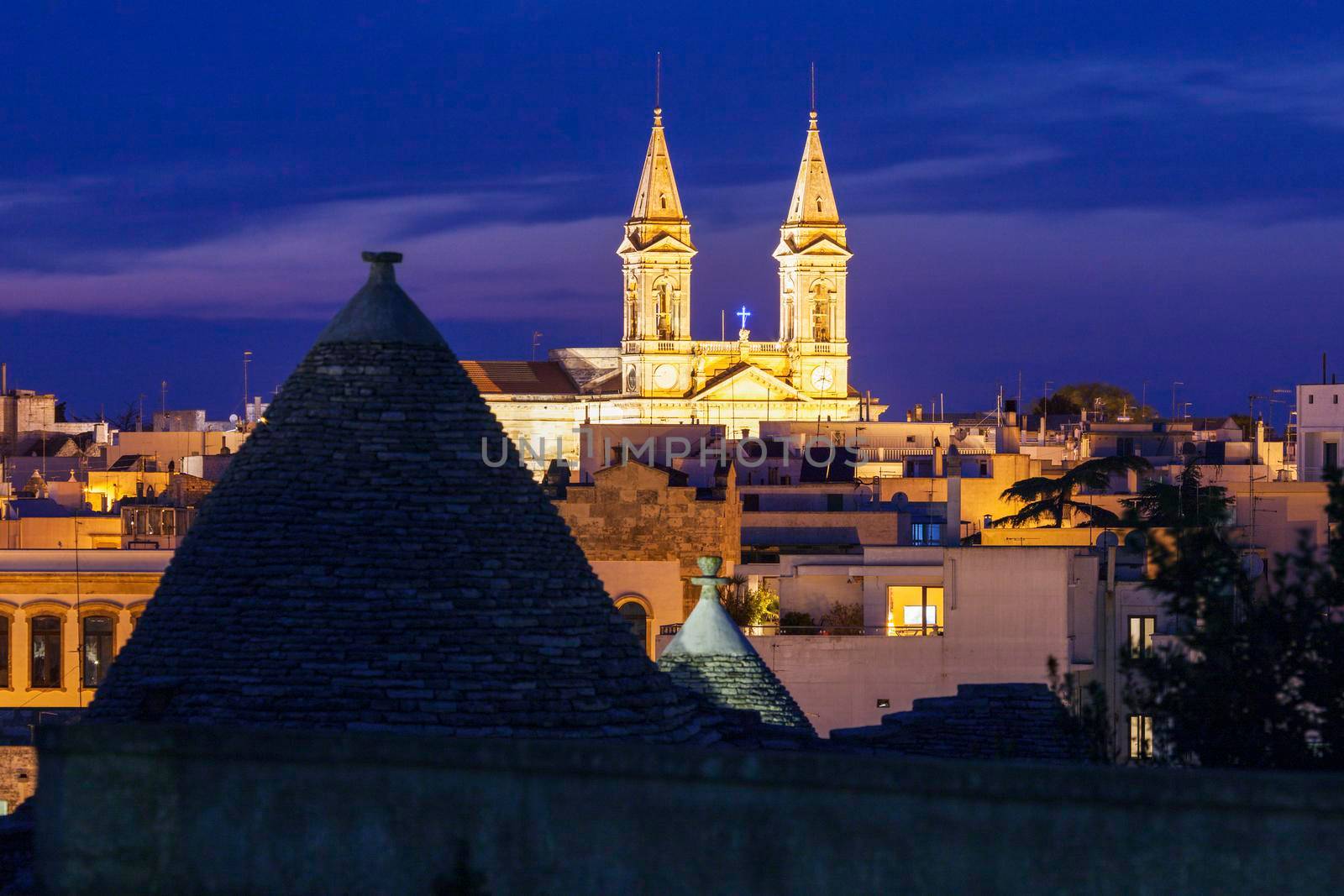 Alberobello Cathedral at night. Alberobello, Apulia, Italy