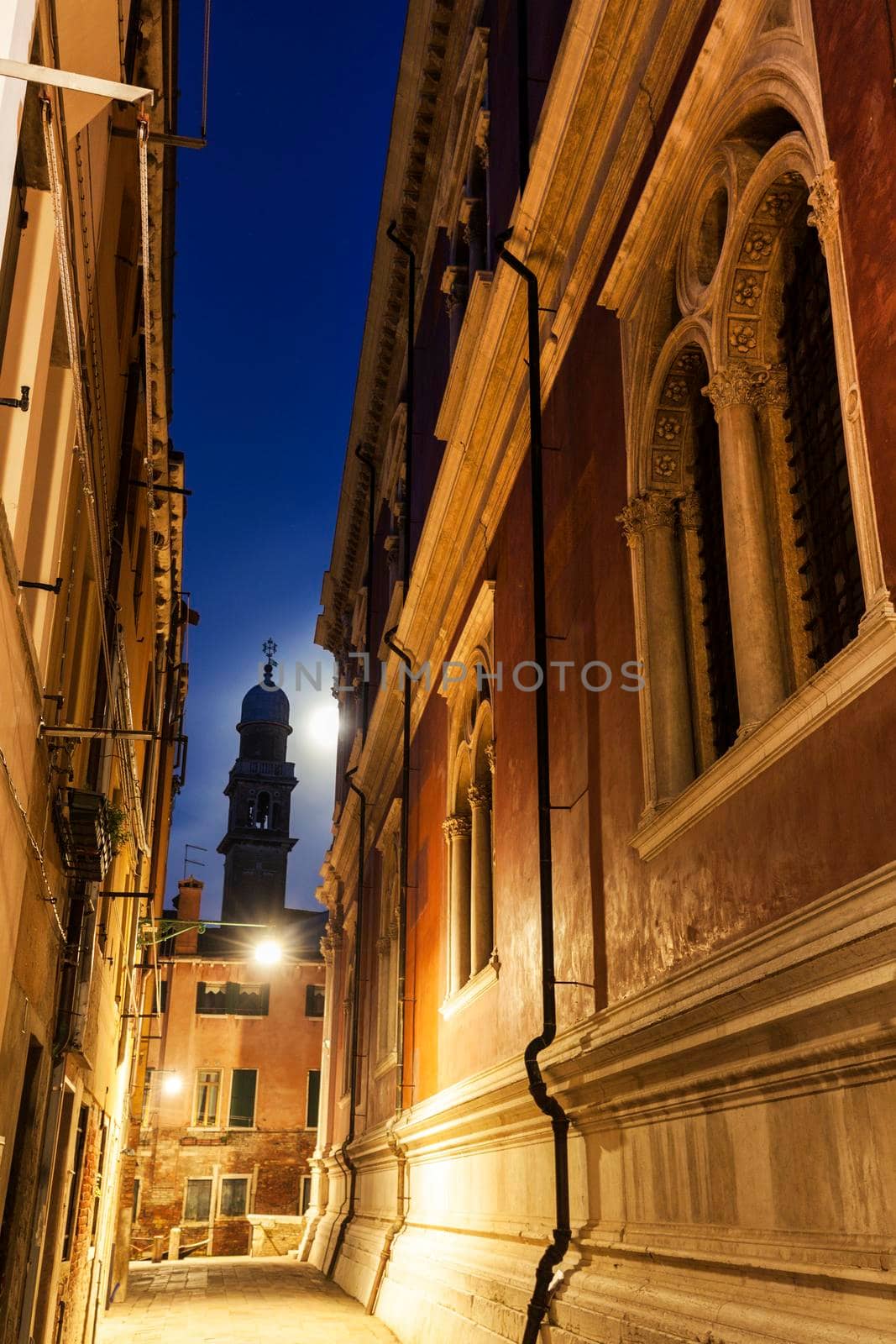 Full Moon setting in Venice. Venice, Veneto, Italy