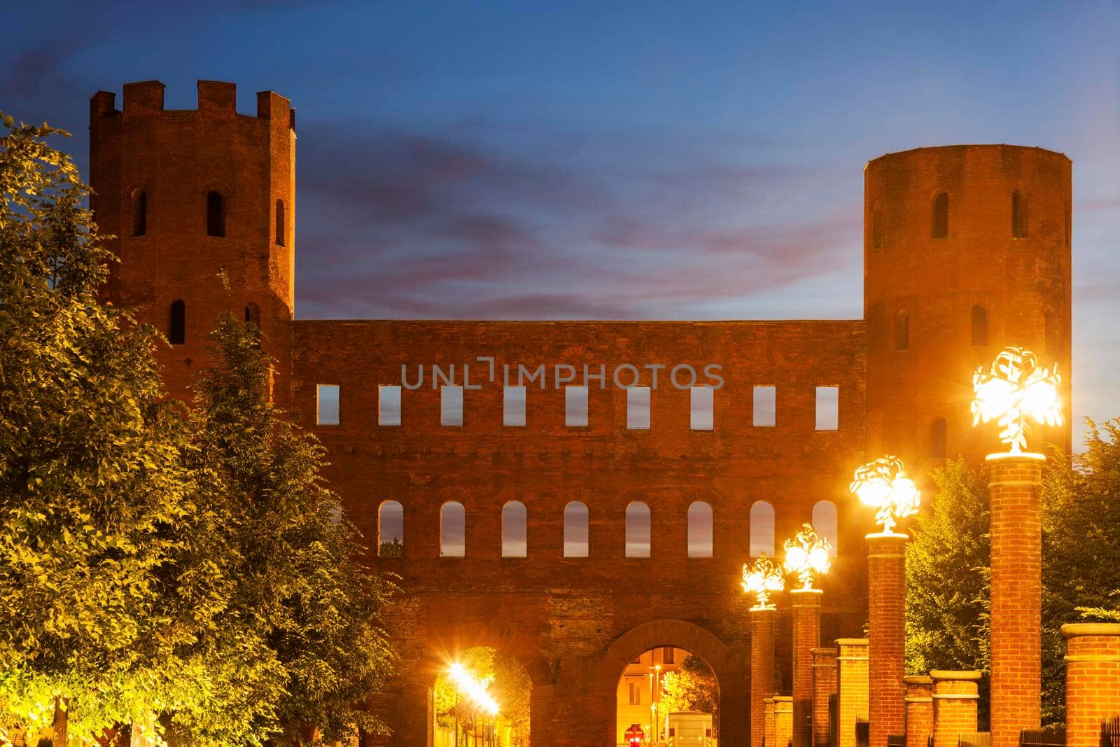 Porta Palatina - Palatine Towers in Turin. Turin, Piedmont, Italy