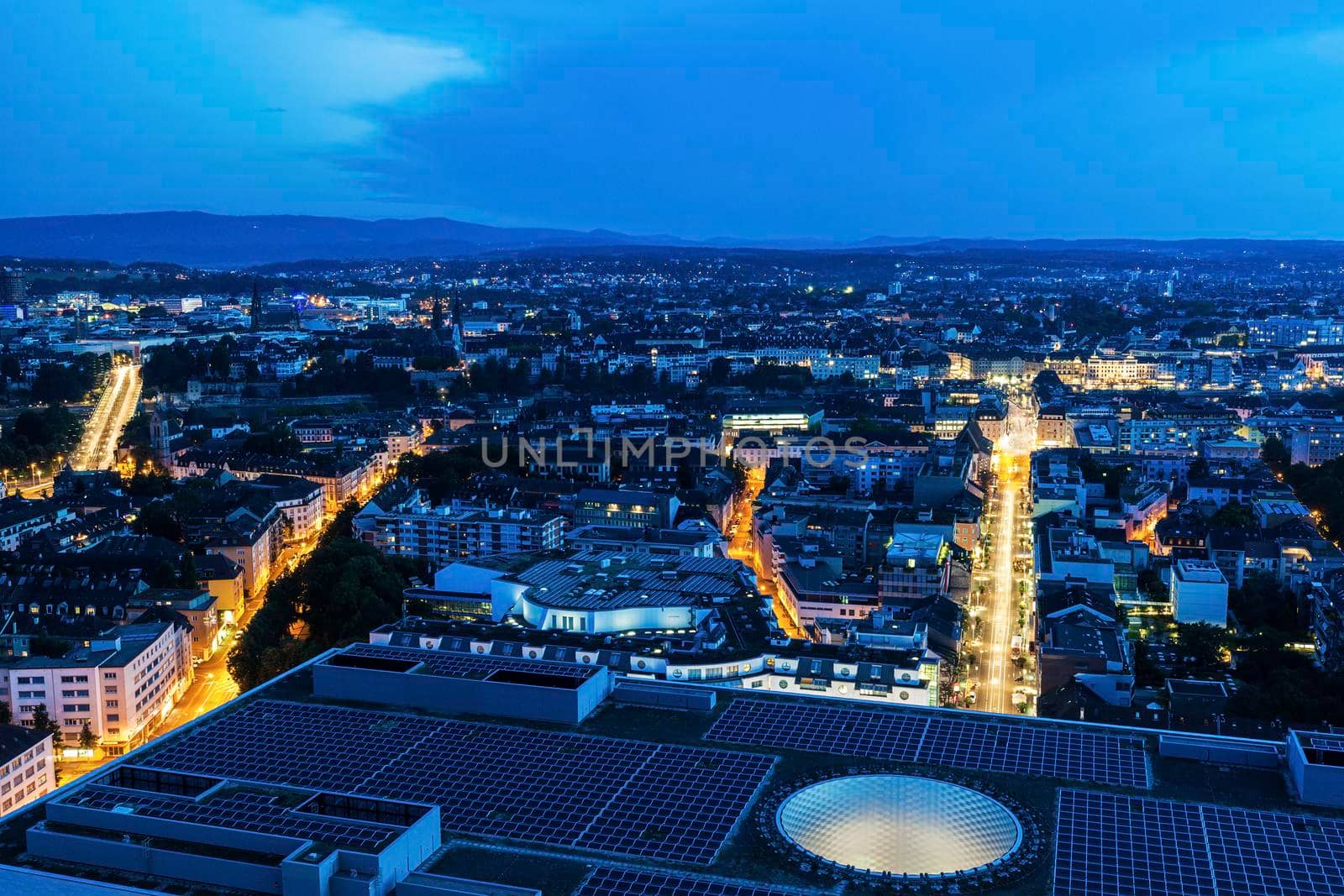 Aerial panorama of Basel. Basel, Basel-Stadt, Switzerland.