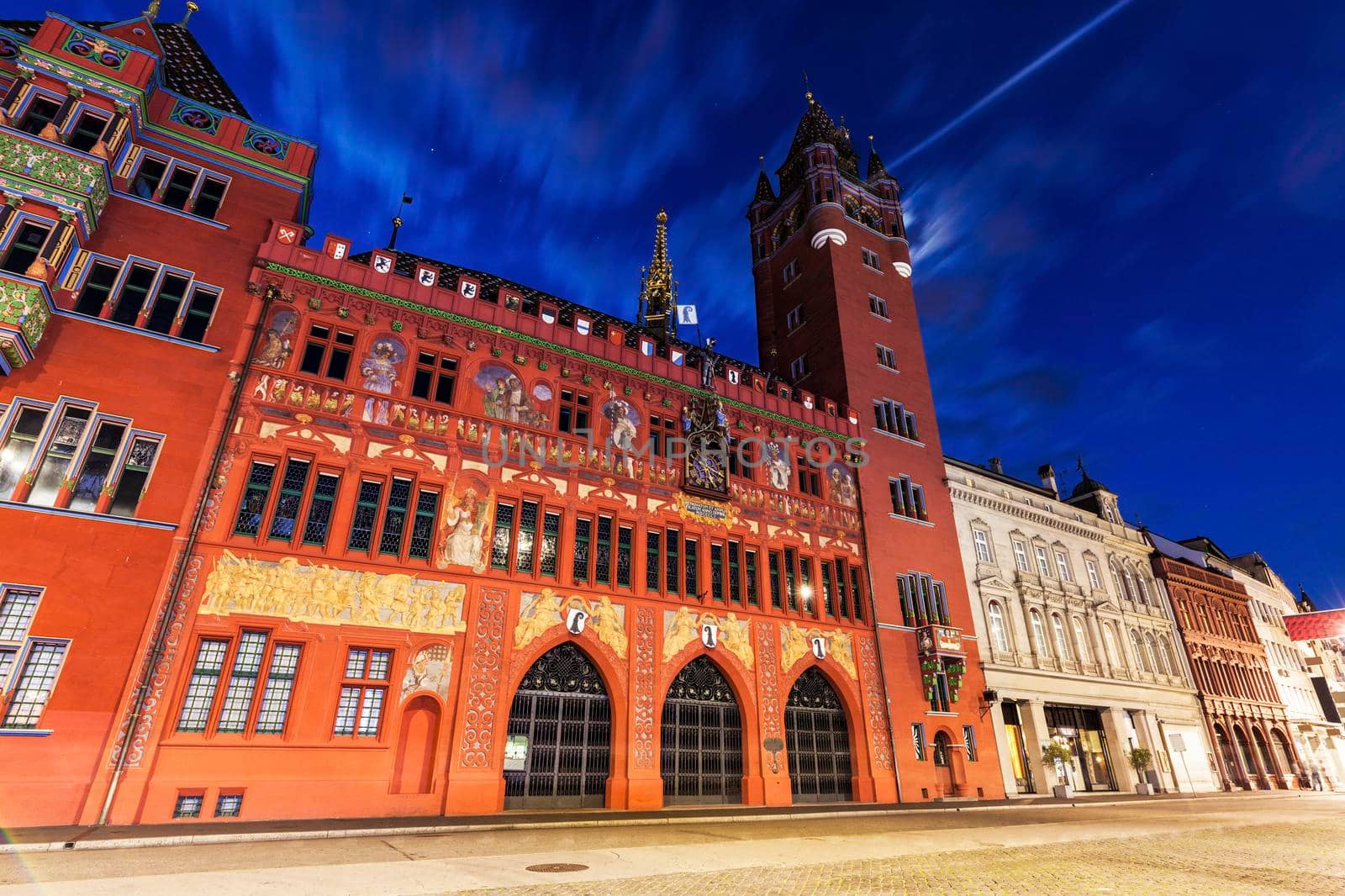 Basel Town Hall at night. Basel, Basel-Stadt, Switzerland.