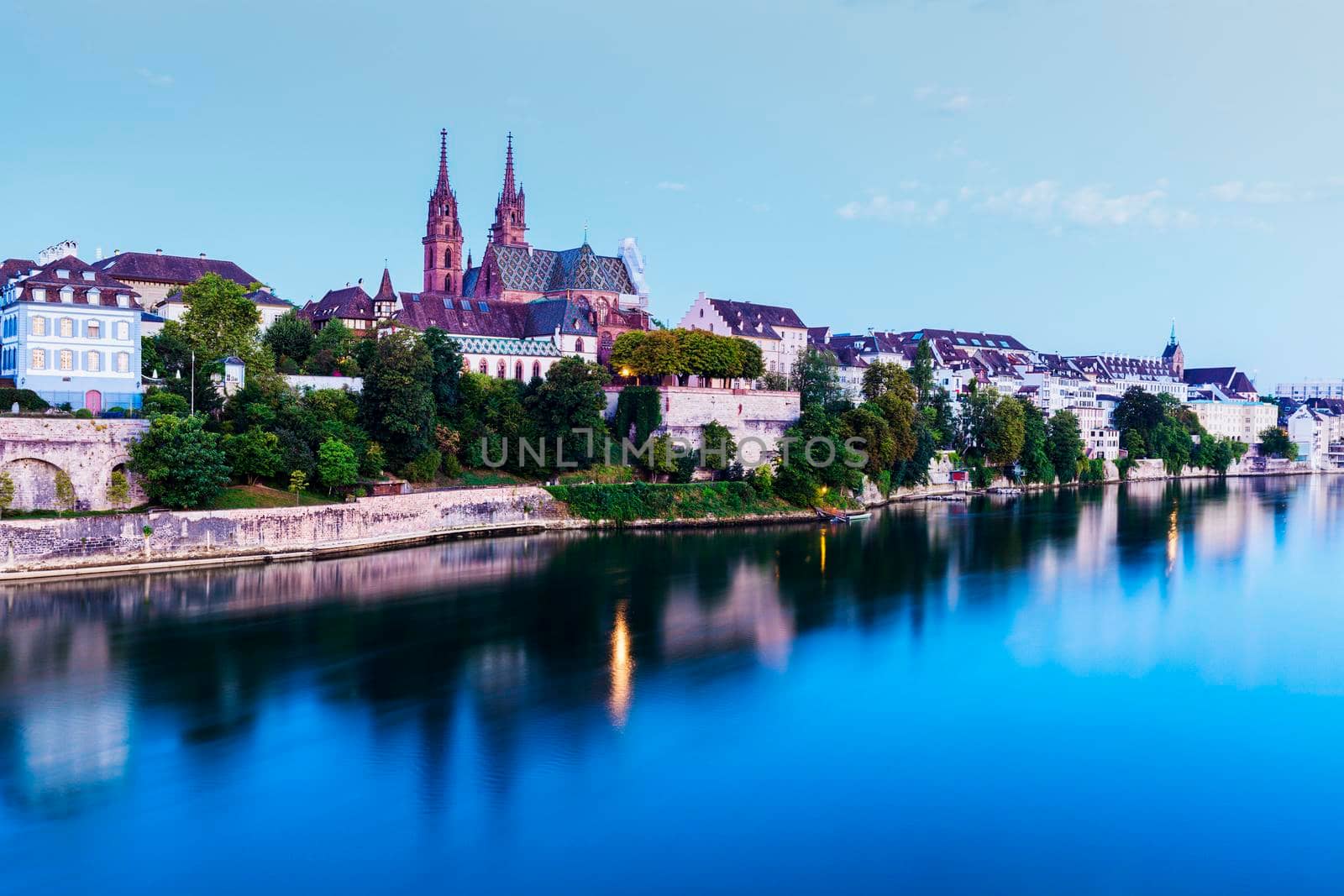 Basel architecture along Rhine River. Basel, Basel-Stadt, Switzerland.