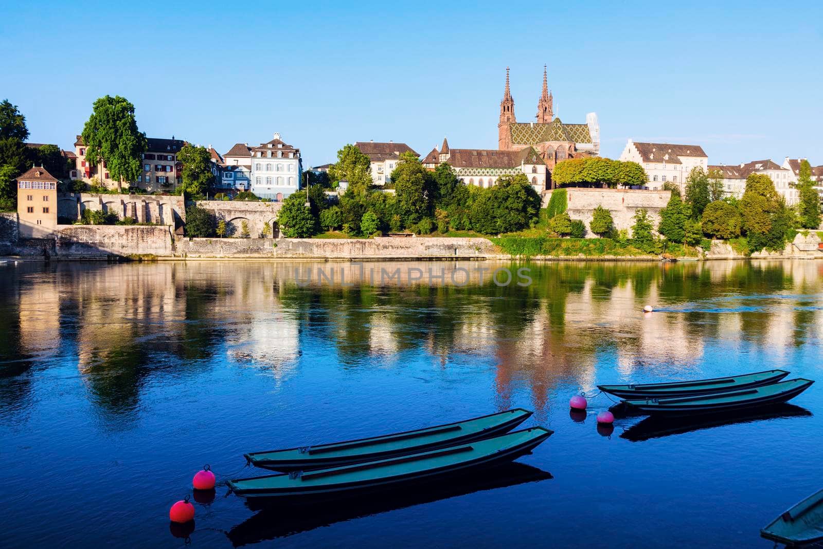 Basel architecture along Rhine River. Basel, Basel-Stadt, Switzerland.