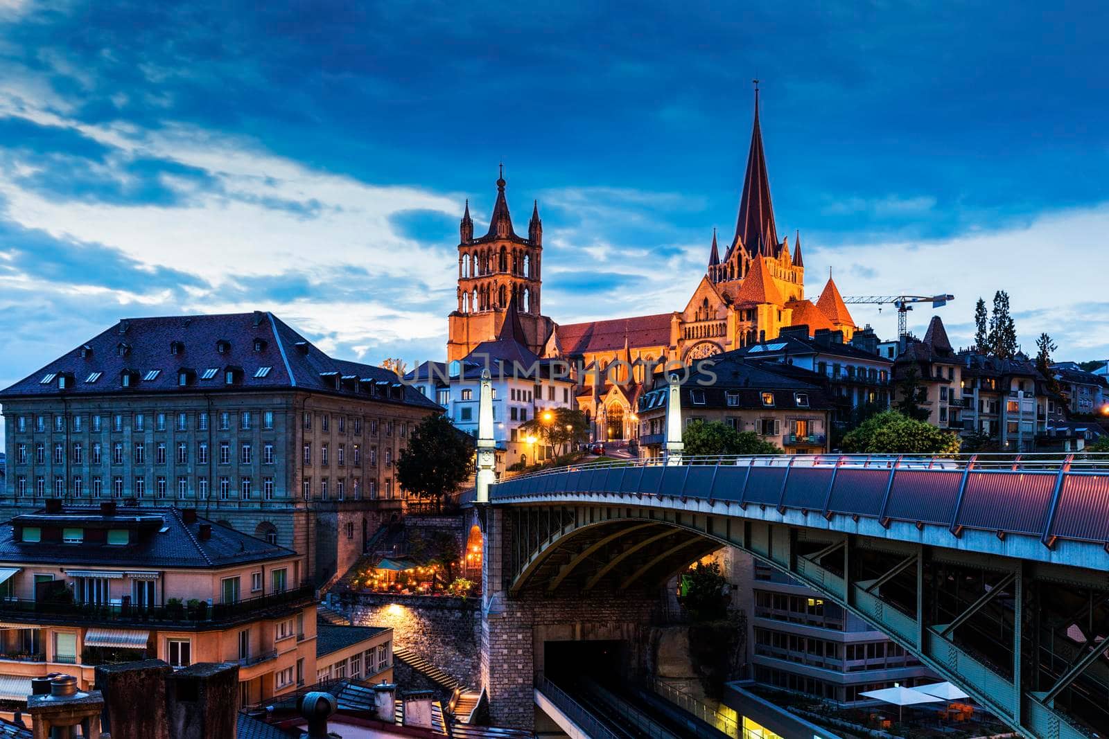 Lausanne Cathedral and city panorama. Lausanne, Vaud, Switzerland.