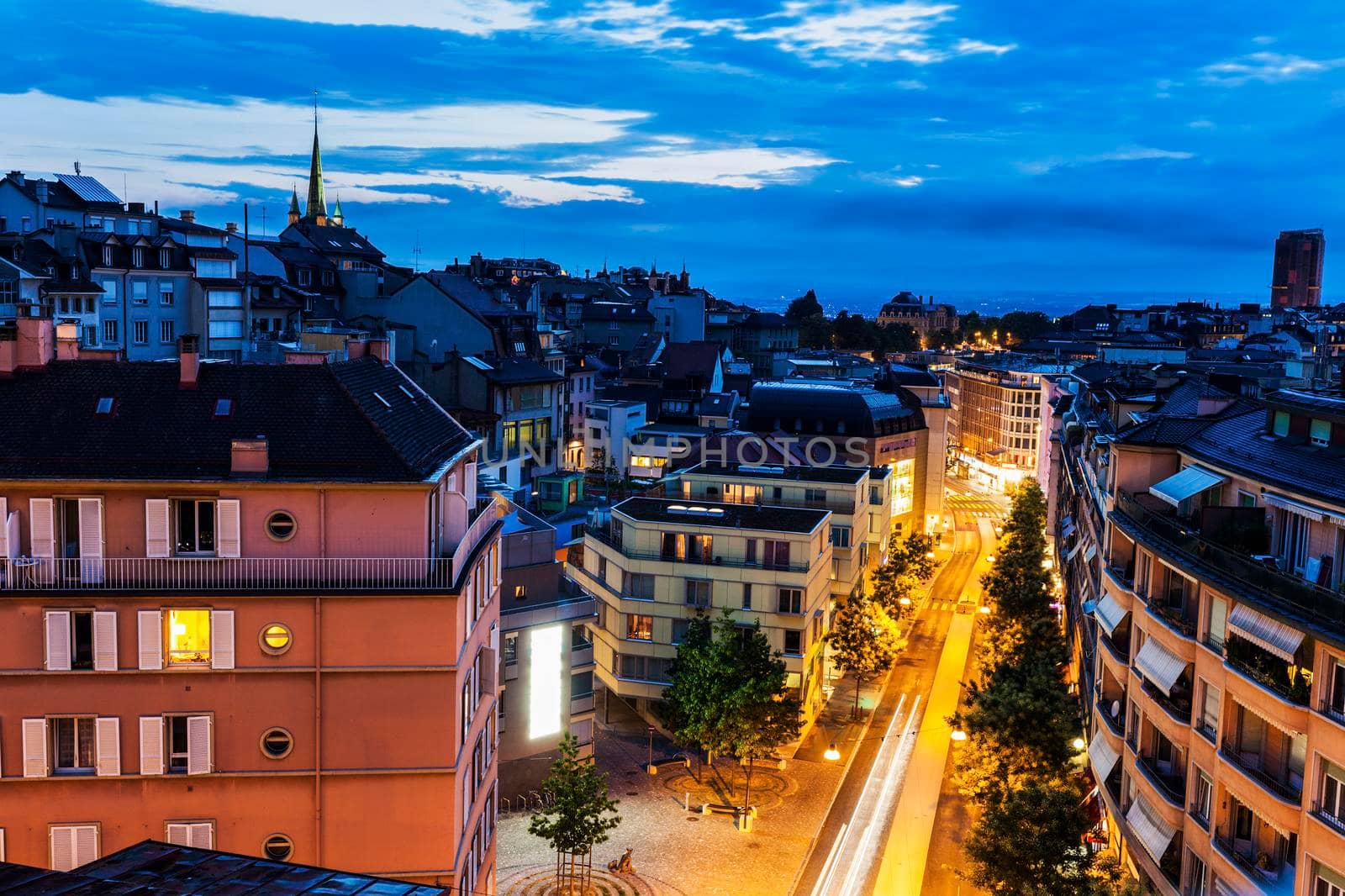 Lausanne panorama at night. Lausanne, Vaud, Switzerland.