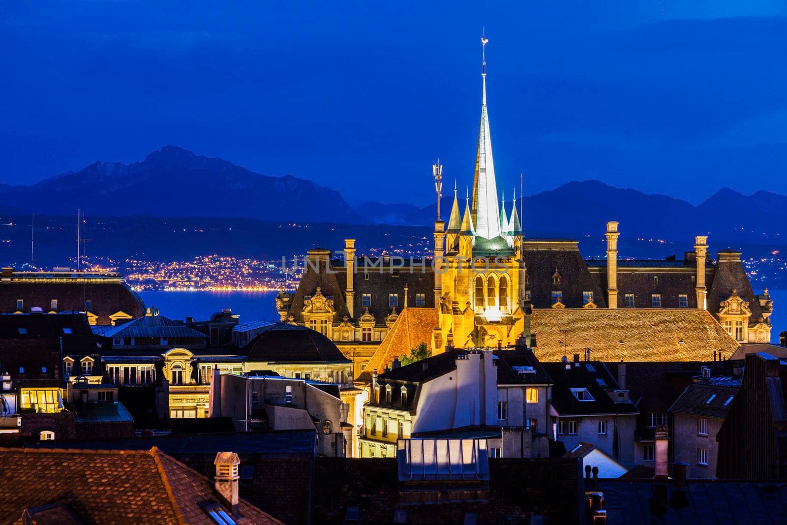 Lausanne panorama with Saint-Francois Church. Lausanne, Vaud, Switzerland.