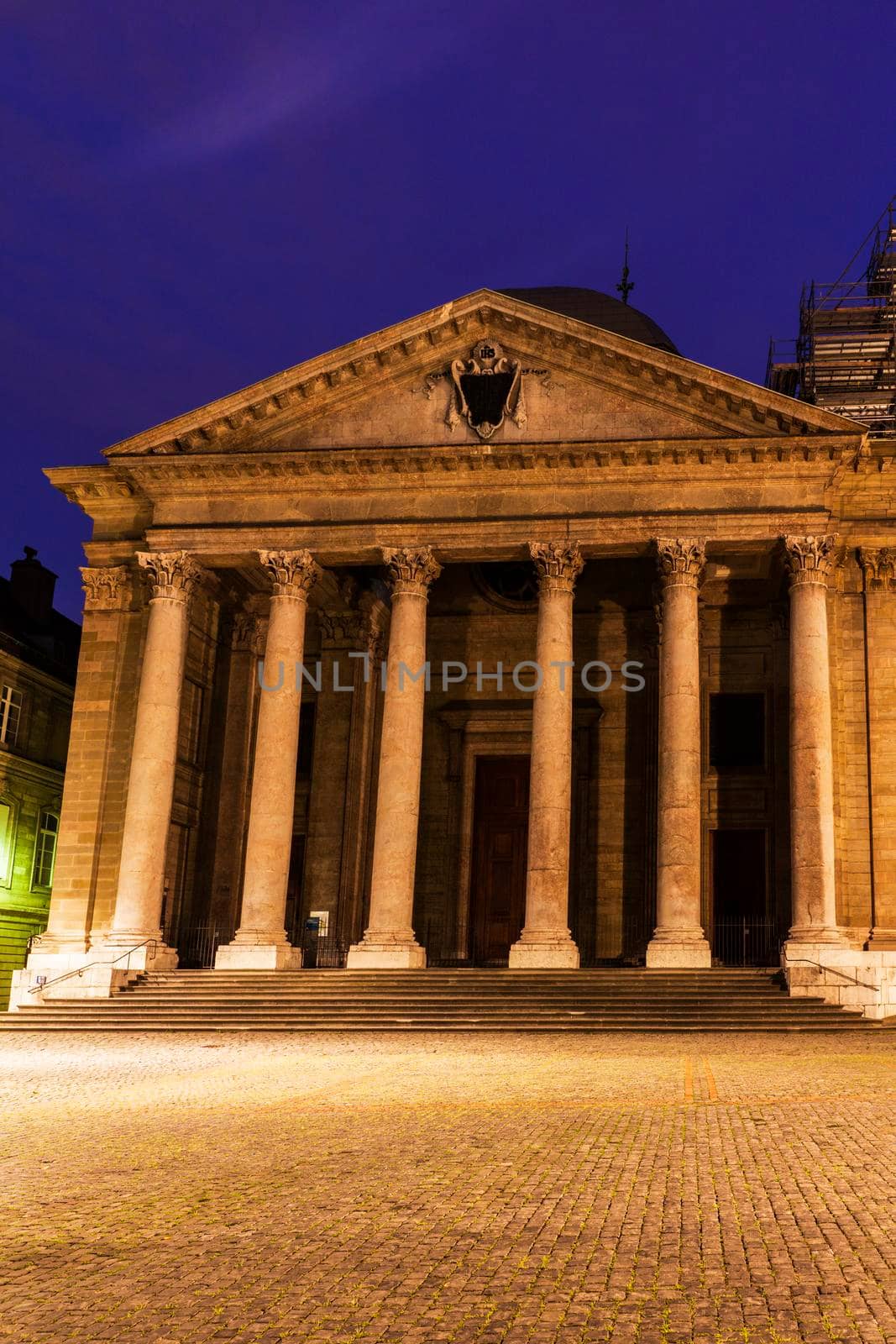 Cathedral Saint Pierre in Geneva at night. Geneva, Switzerland.