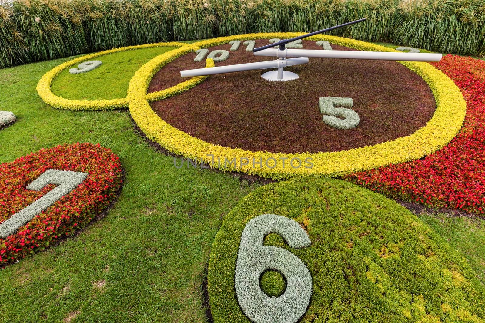 Flower clock in the center of Geneva. Geneva, Switzerland.