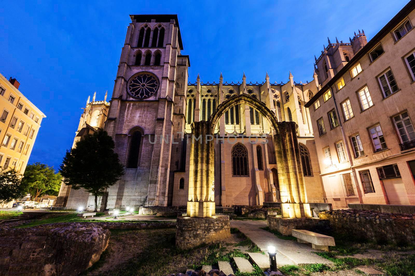 St. John's Cathedral and old ruins in Lyon. Lyon, Rhone-Alpes, France.