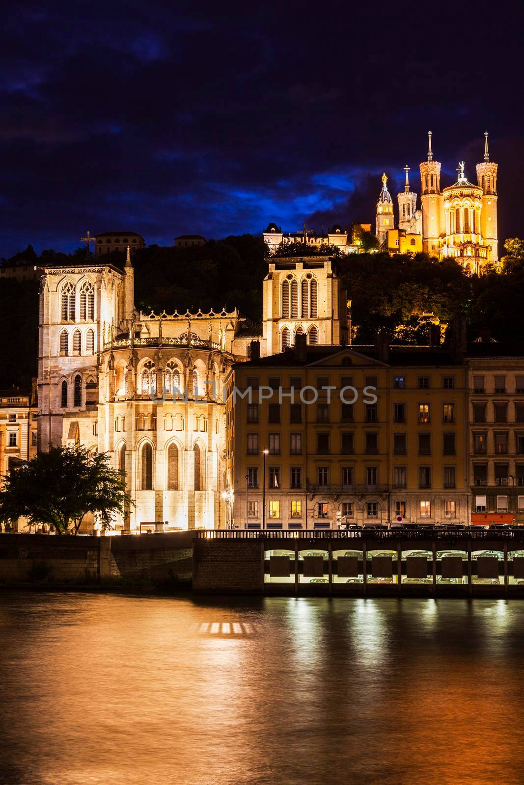 St. John's Cathedral and Basilica of Notre-Dame in Lyon. Lyon, Rhone-Alpes, France.