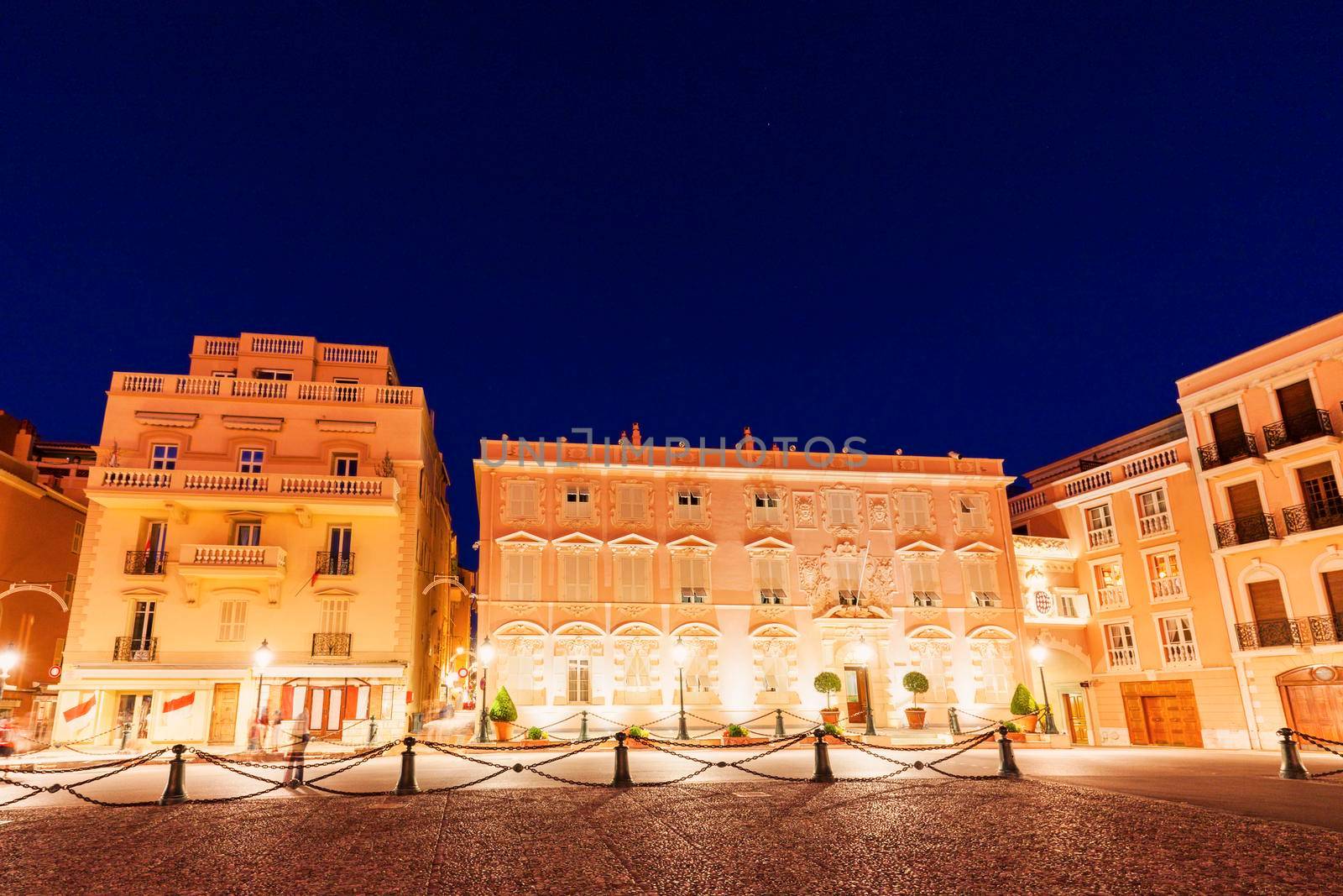 Palace Square in Monaco at night. Monaco-Ville, Monaco.