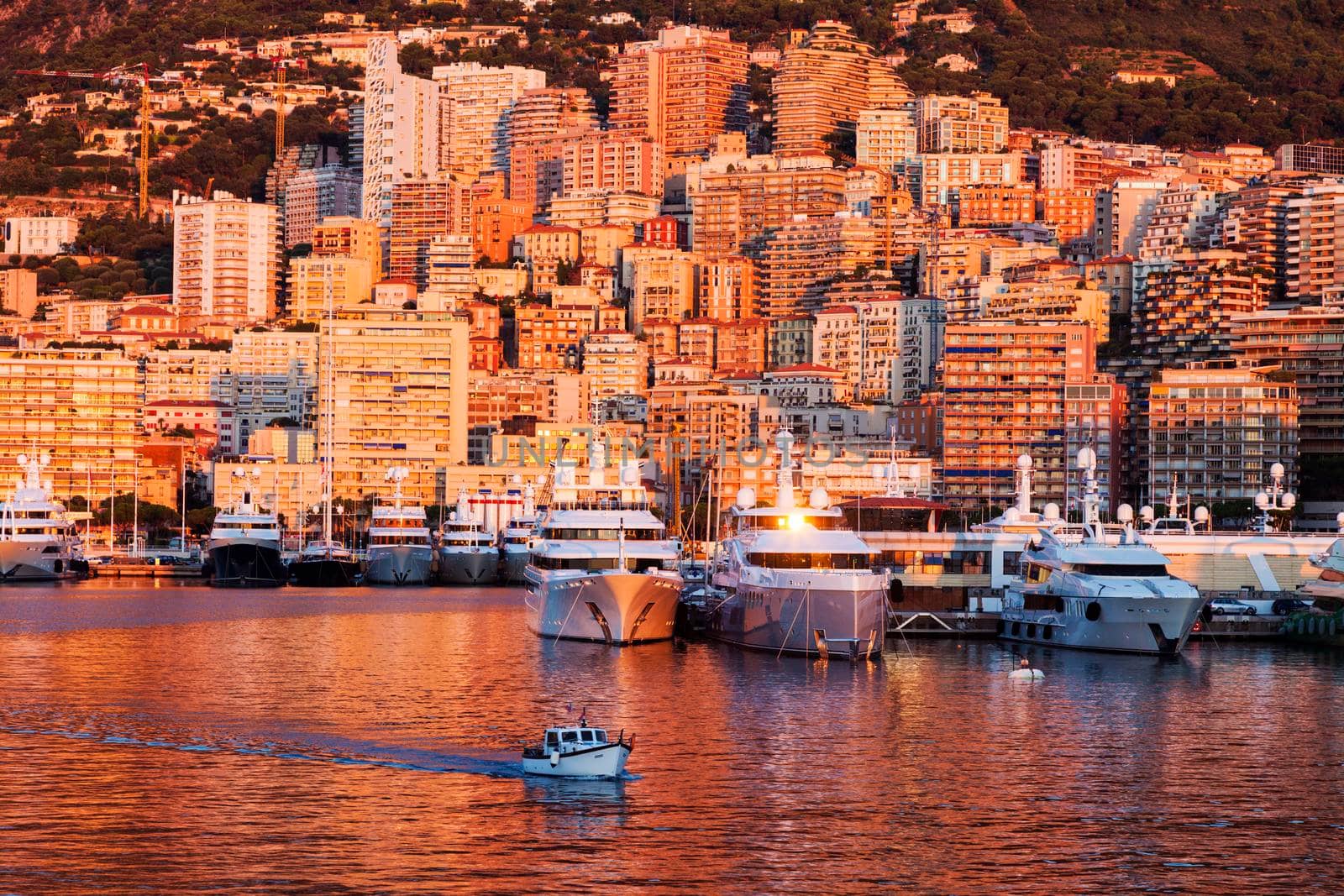 Port Hercule in Monaco at sunrise. Monaco.