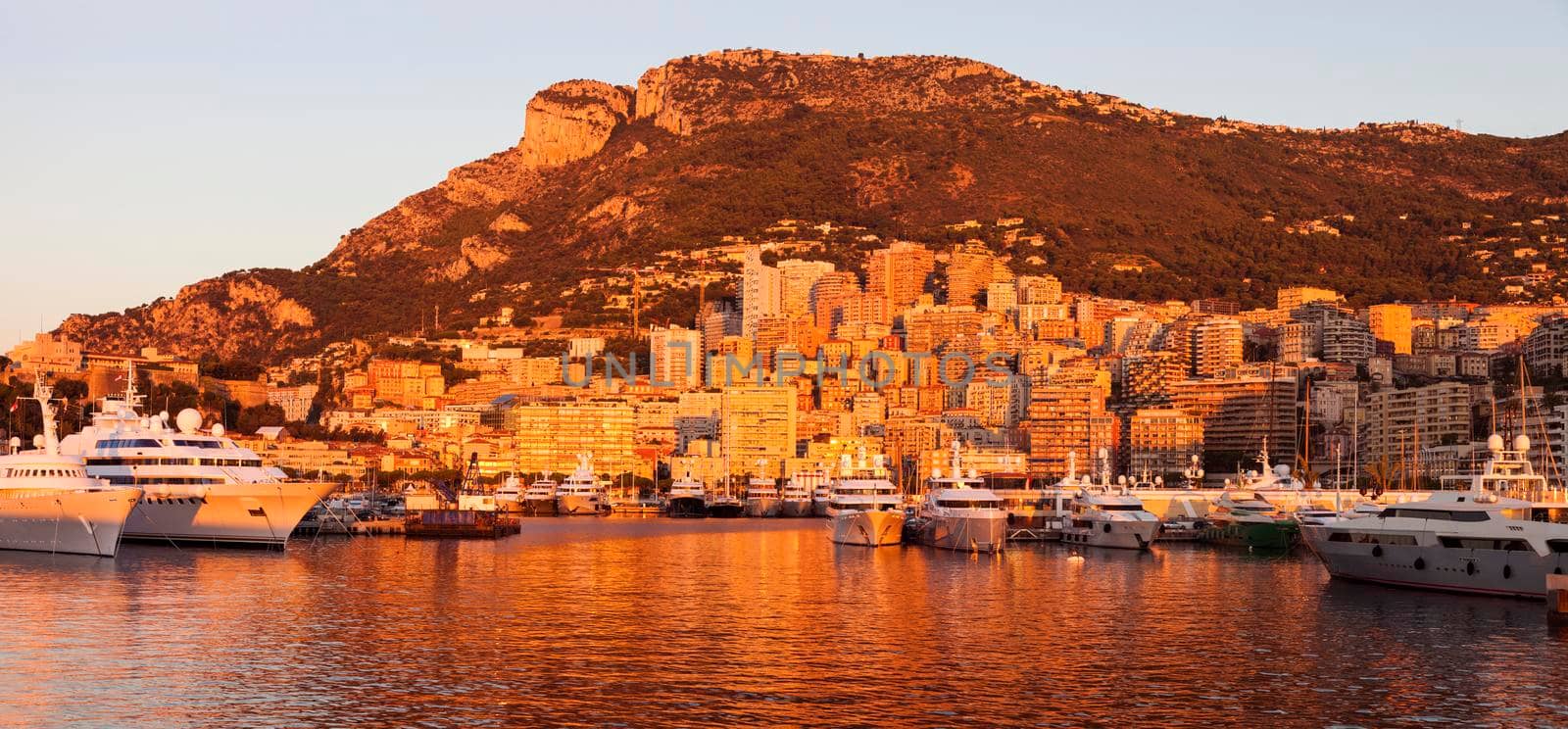 Port Hercule in Monaco at sunrise. Monaco.