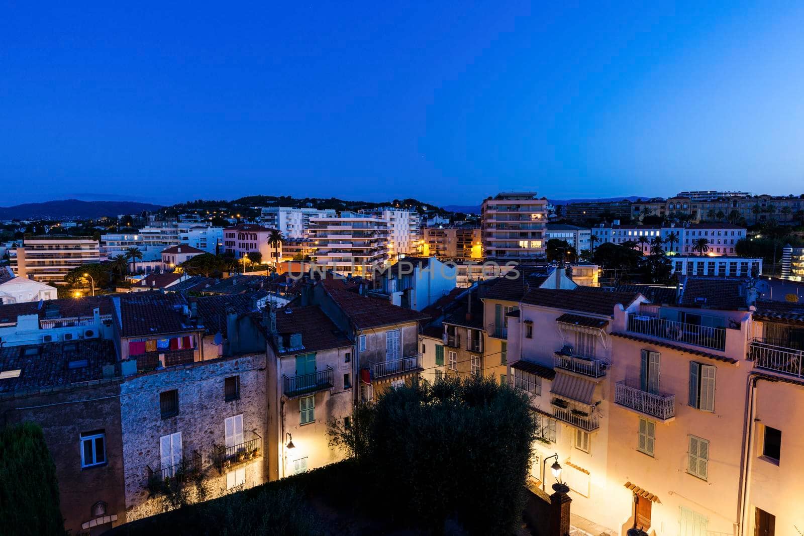 Panorama of Cannes at night. Cannes, Provence-Alpes-Cote d'Azur, France