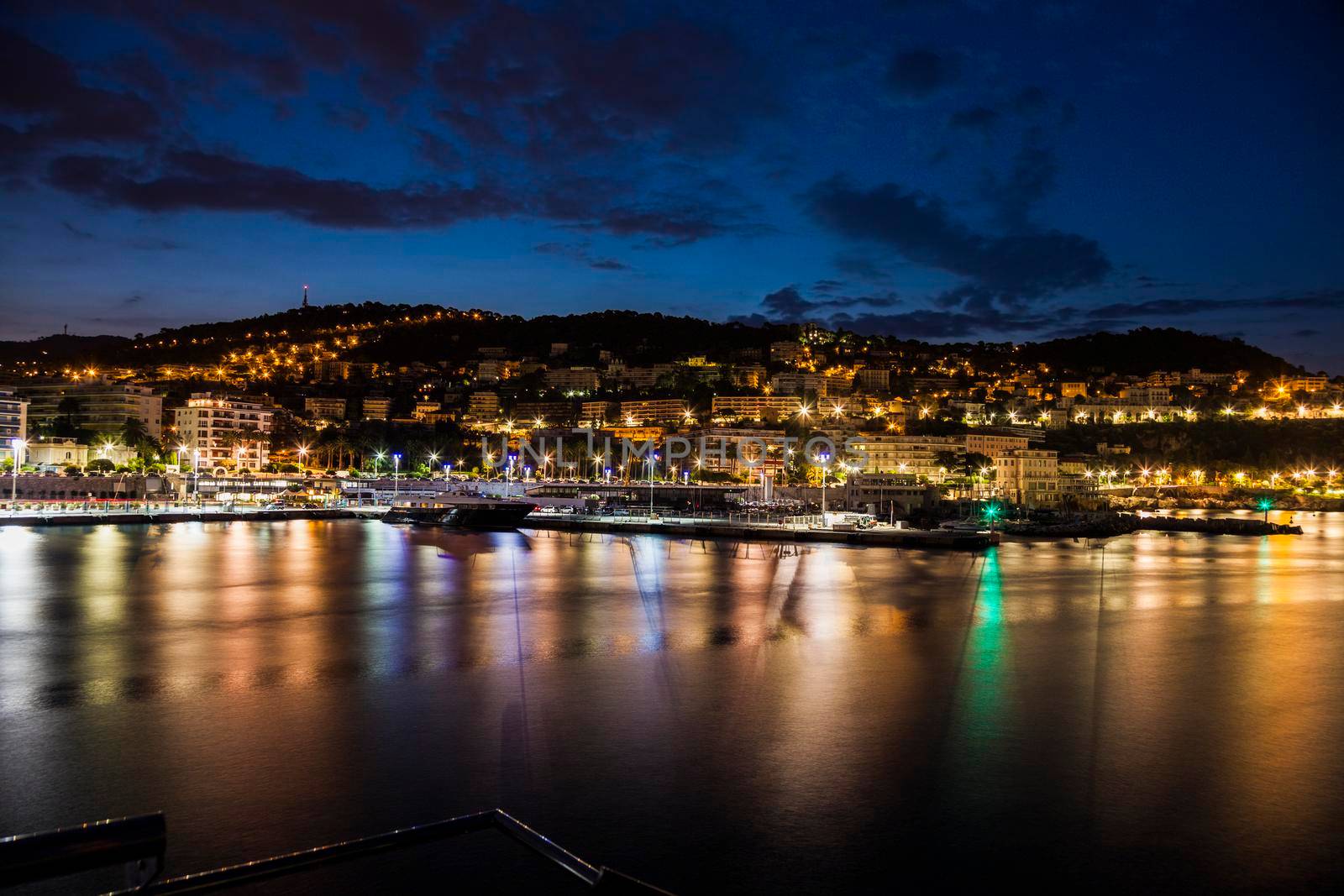 Aerial panorama of NIce at evening. Nice, French Riviera, France.