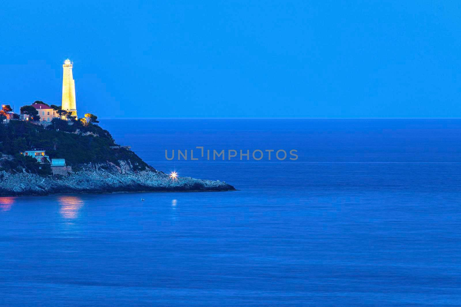 Cap Ferrat lighthouse in Saint Jean Cap Ferrat. Saint Jean Cap Ferrat, French Riviera, France.