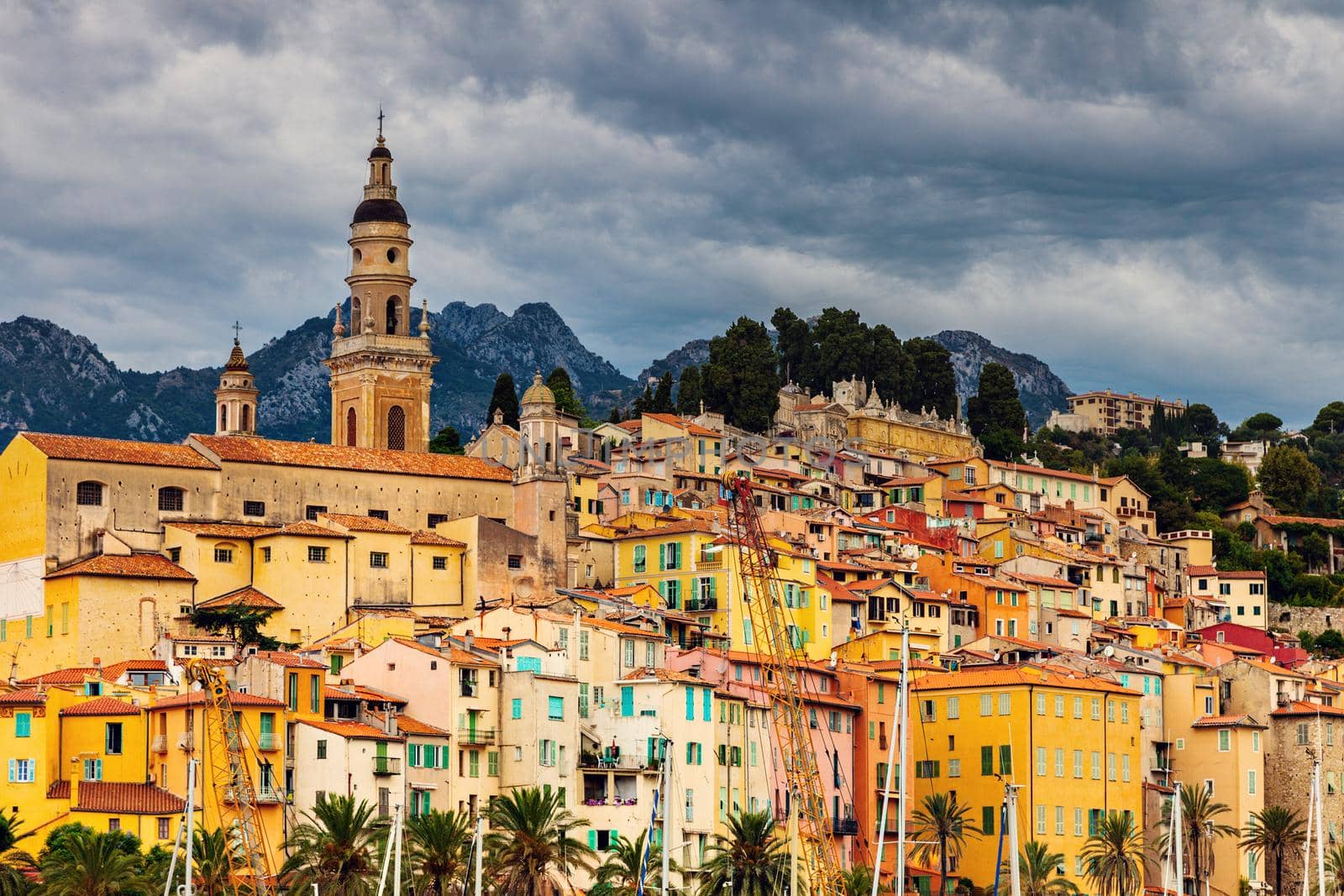 Heavy clouds over Menton. Menton, Provence-Alpes-Cote d'Azur, France