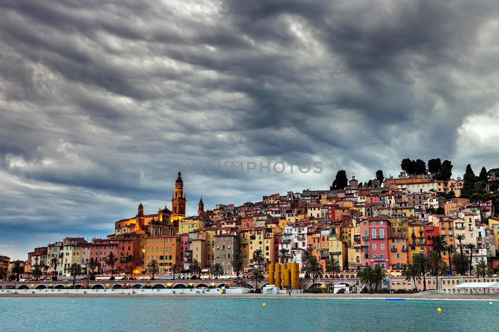 Heavy clouds over Menton. Menton, Provence-Alpes-Cote d'Azur, France