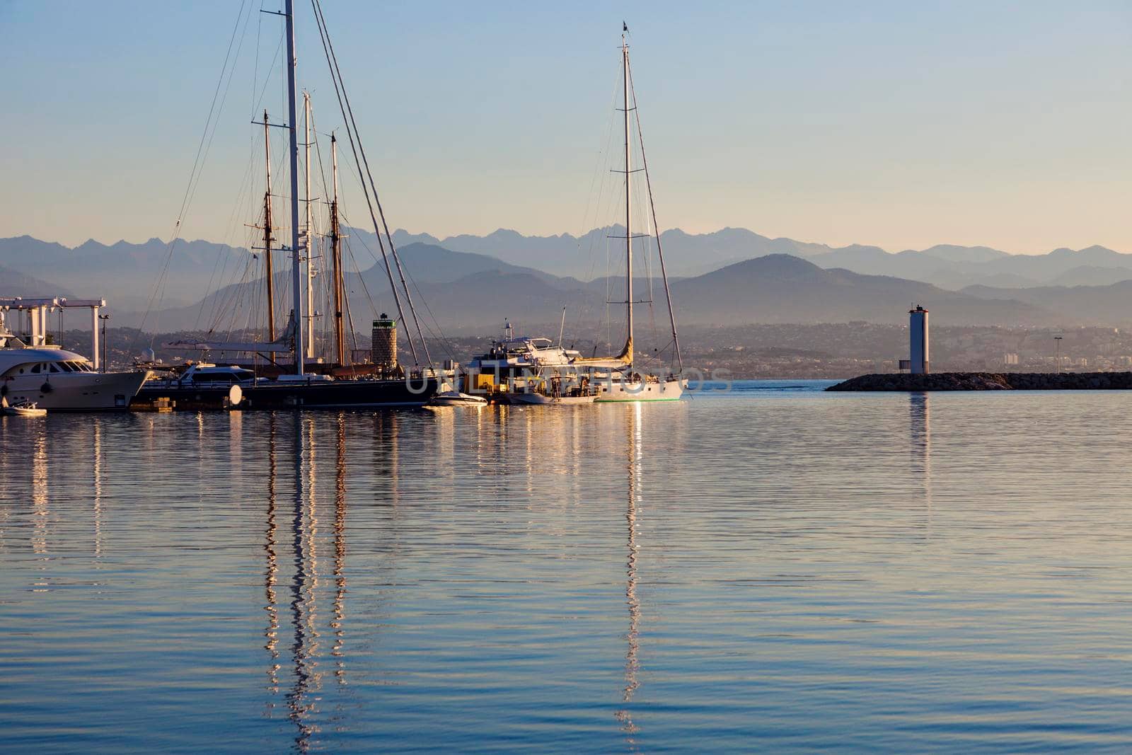 Lighthouses of Antibes in the morning. Antibes, Provence-Alpes-Cote d'Azur, France.