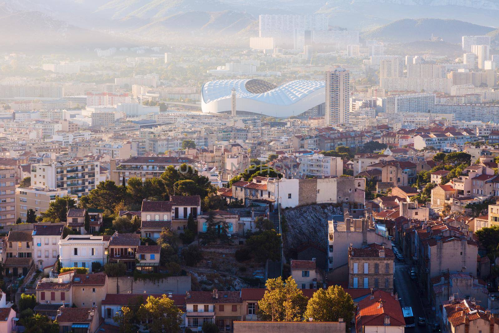 Architecture of Marseille - aerial view. Marseille, Provence-Alpes-Cote d'Azur, France.