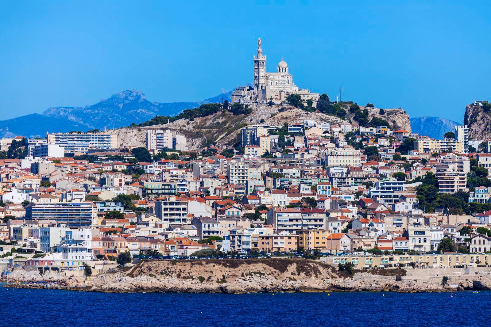 Marseille panorama from Frioul archipelago. Marseille, Provence-Alpes-Cote d'Azur, France.