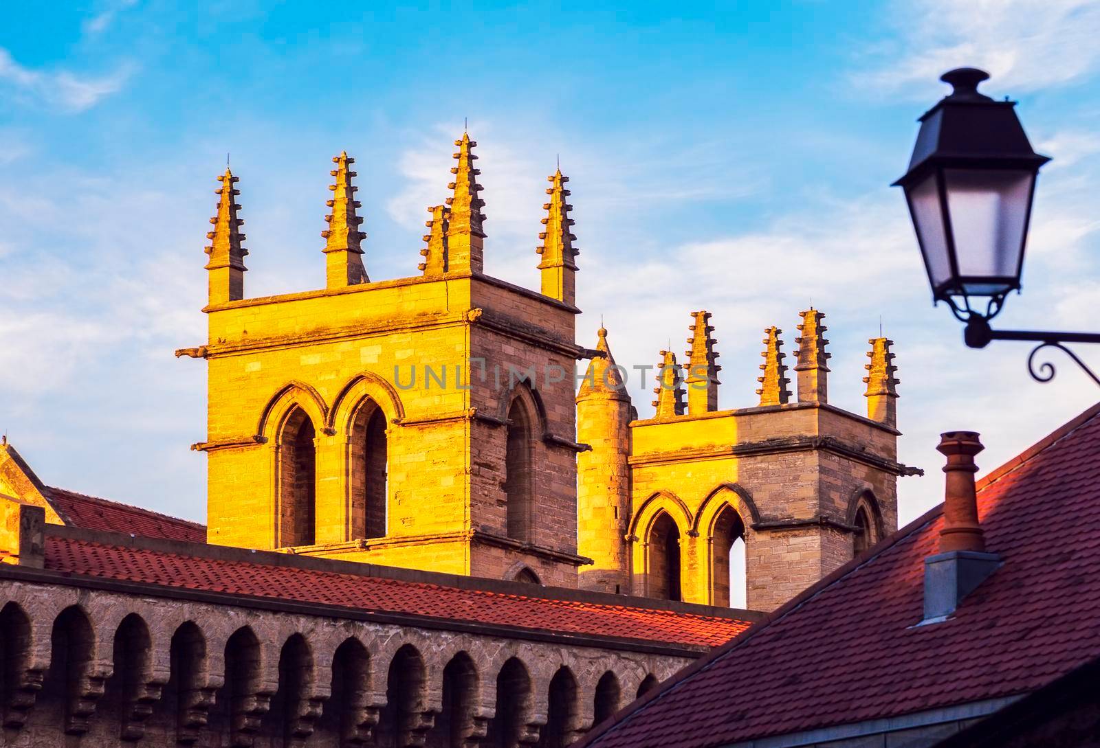 Montpellier Cathedral at sunset. Montpellier, Occitanie, France.