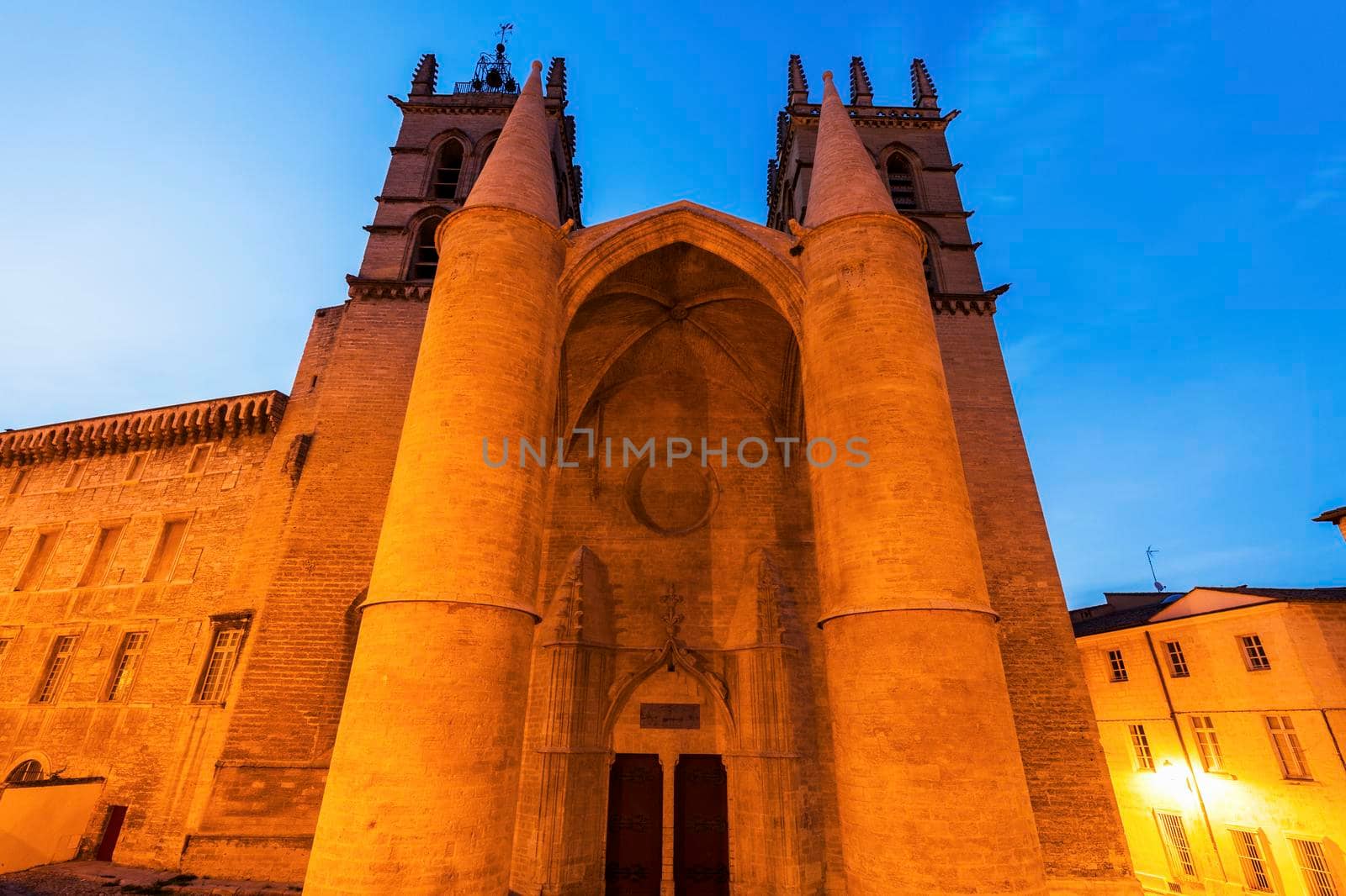 Montpellier Cathedral at sunset. Montpellier, Occitanie, France.