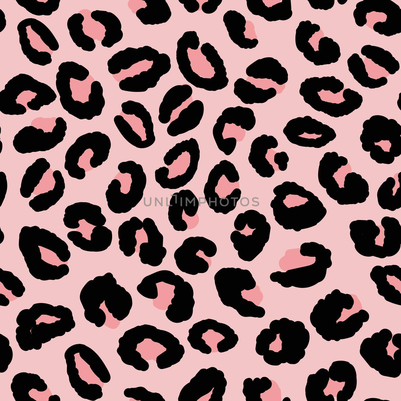 Abstract modern leopard seamless pattern. Animals trendy background. Black and pink decorative vector illustration for print, card, postcard, fabric, textile. Modern ornament of stylized skin.